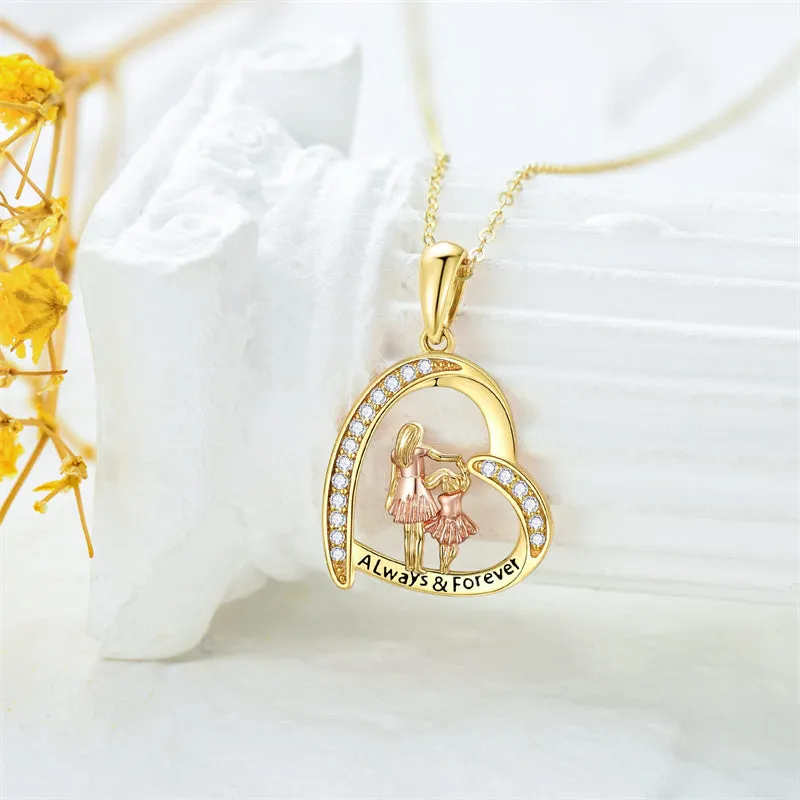 14K Solid Gold Mother Daughter Necklace for Women Mom Jewelry Mothers Day Christmas Gift for Her Mom