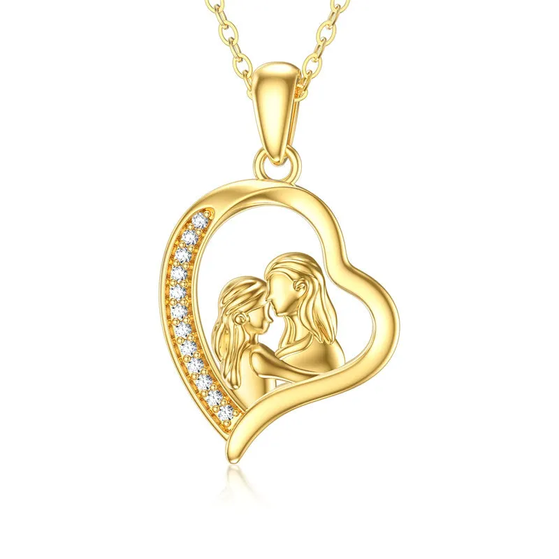 14K Solid Gold Mother Daughter Necklace for Women Mom Jewelry Mothers Day Christmas Gift for Her Mom