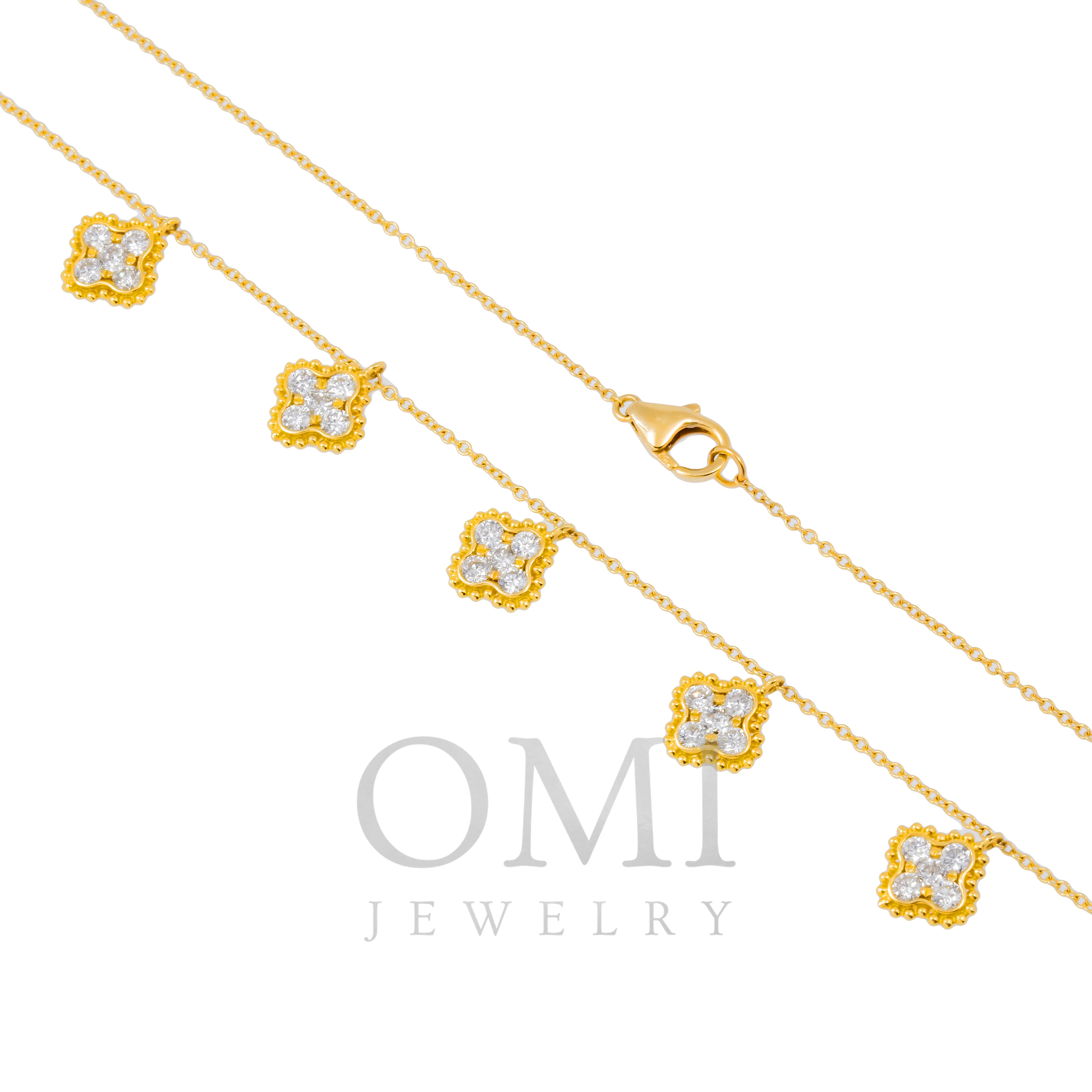 18K GOLD ROUND DIAMOND CLOVER SHAPE NECKLACE 0.95 CT