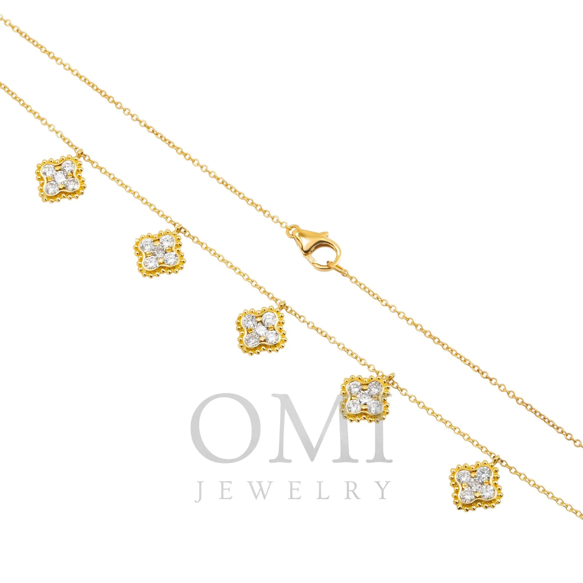 18K GOLD ROUND DIAMOND CLOVER SHAPE NECKLACE 0.95 CT