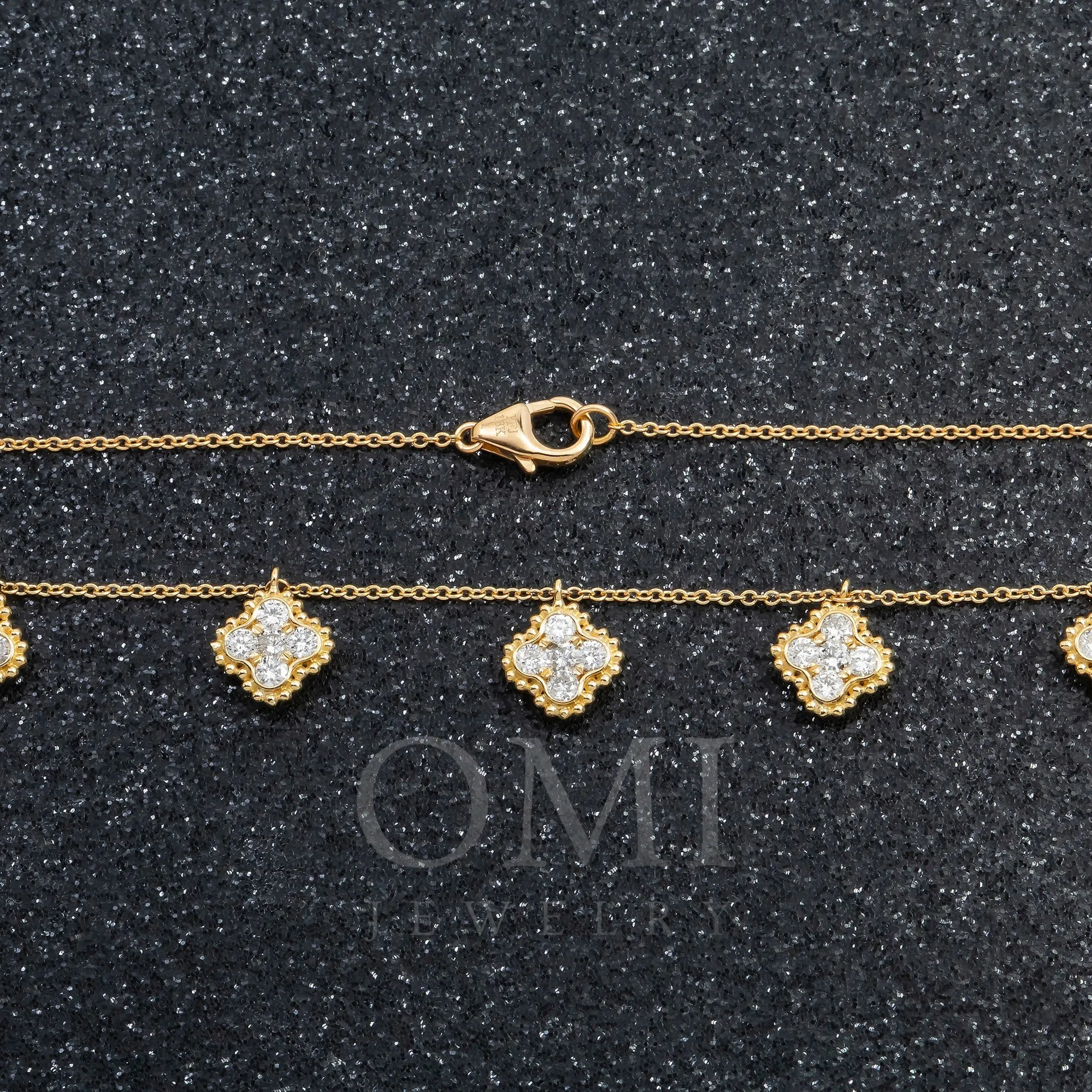 18K GOLD ROUND DIAMOND CLOVER SHAPE NECKLACE 0.95 CT