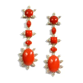 A & Furst - Sole - Drop Earrings with Red Corals and Diamonds, 18k Yellow Gold