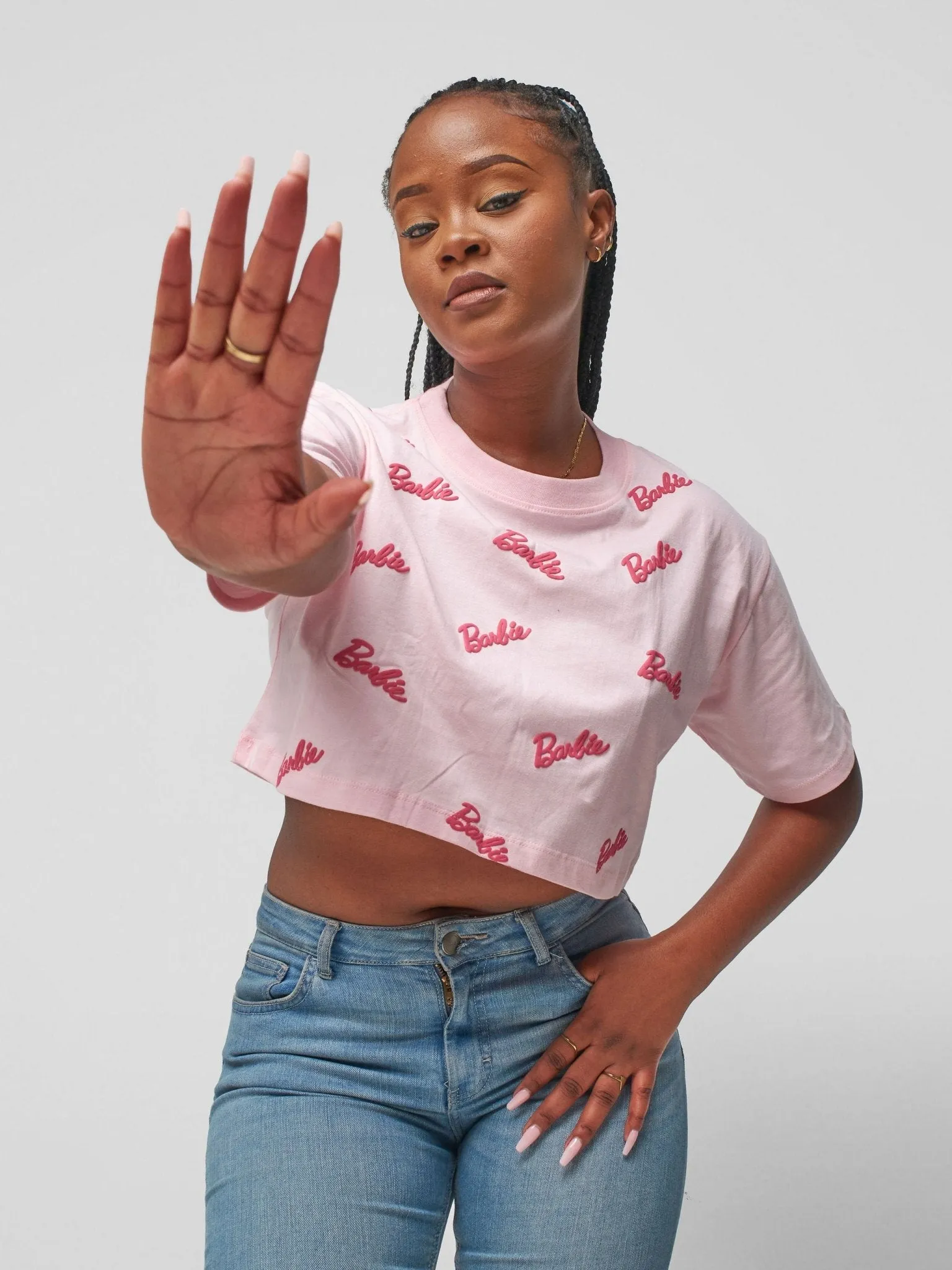 Anika Short Sleeved Barbie Crop Top - Light Pink