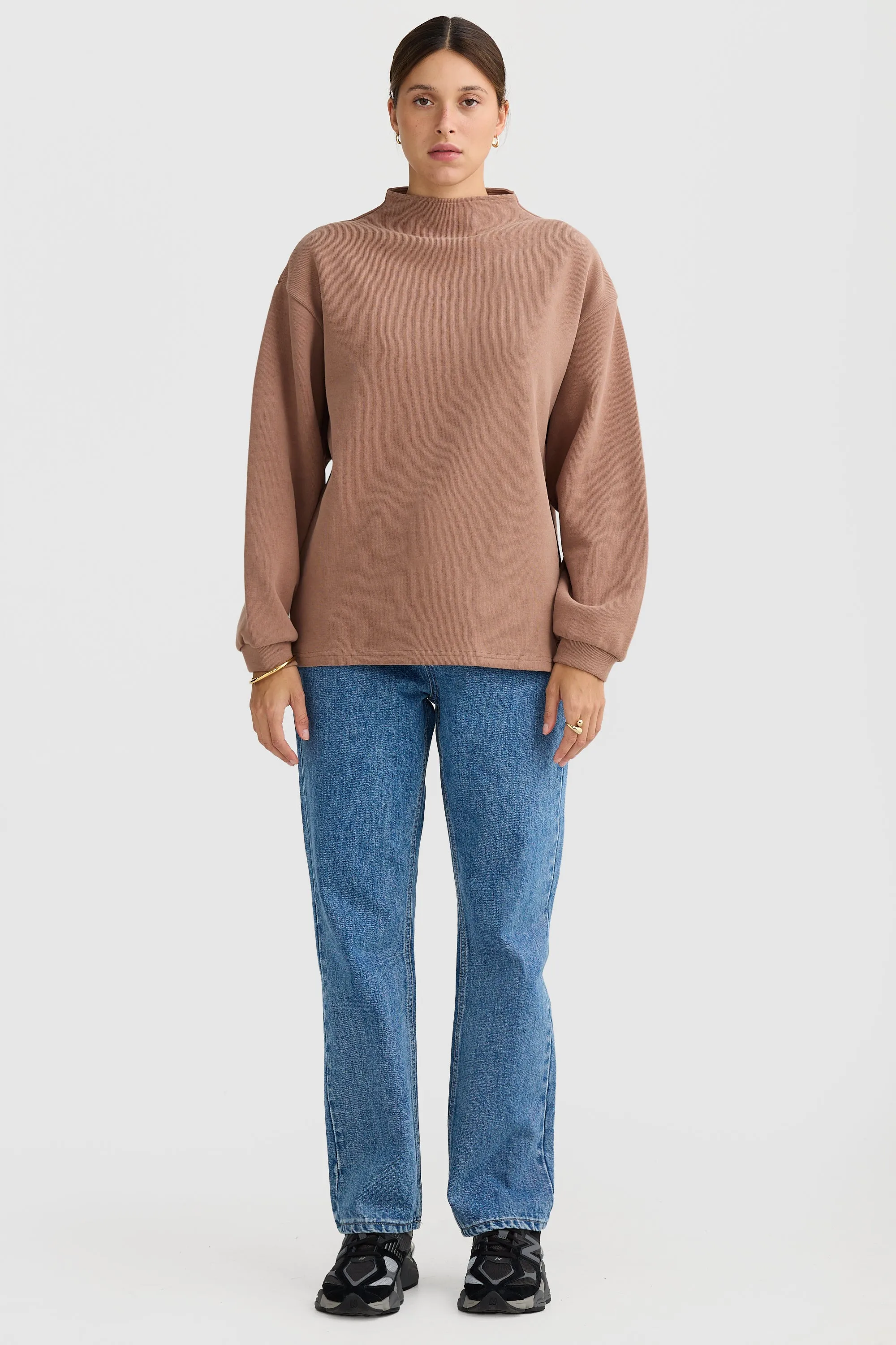 Ava High Neck Ribbed Jumper Walnut