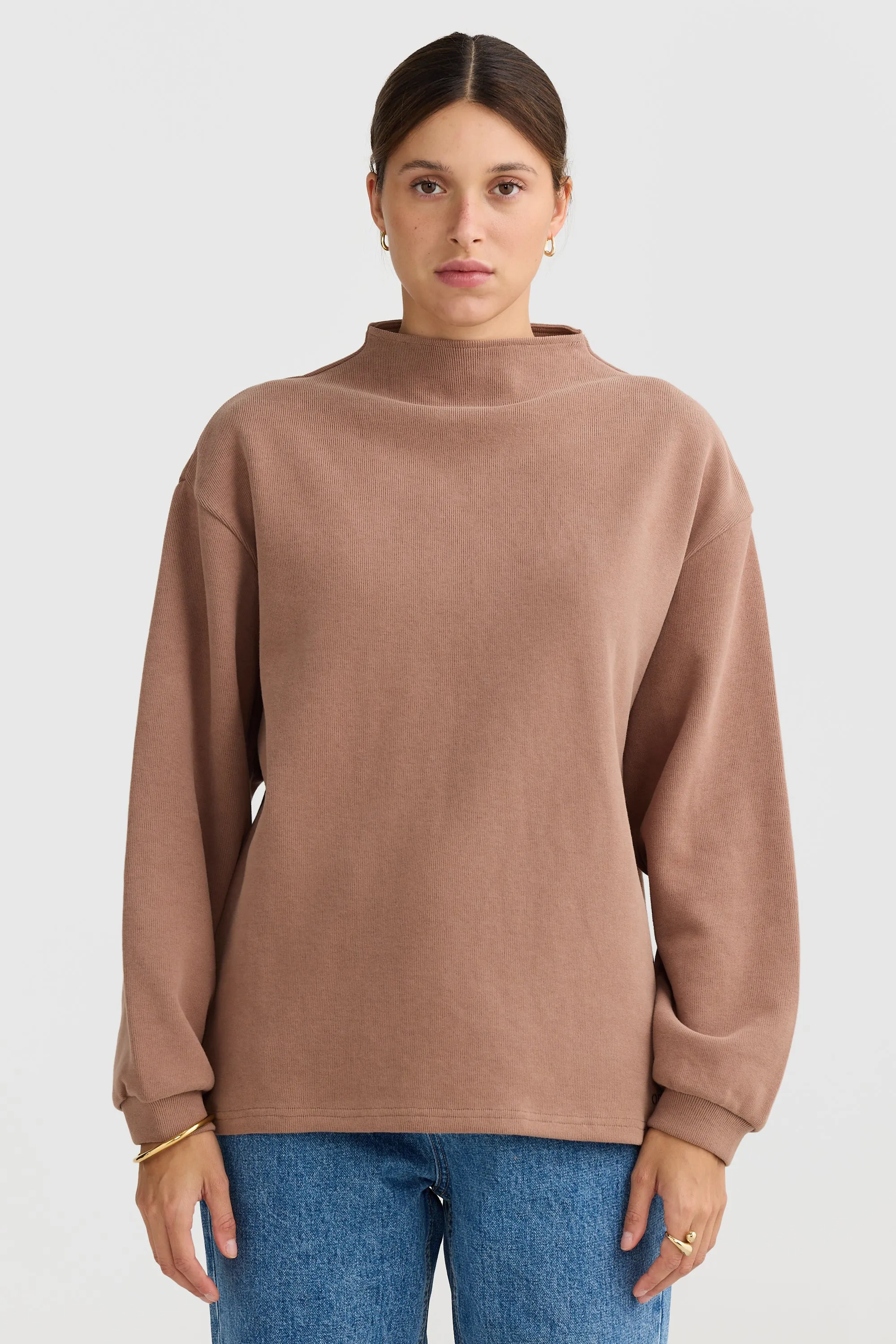 Ava High Neck Ribbed Jumper Walnut