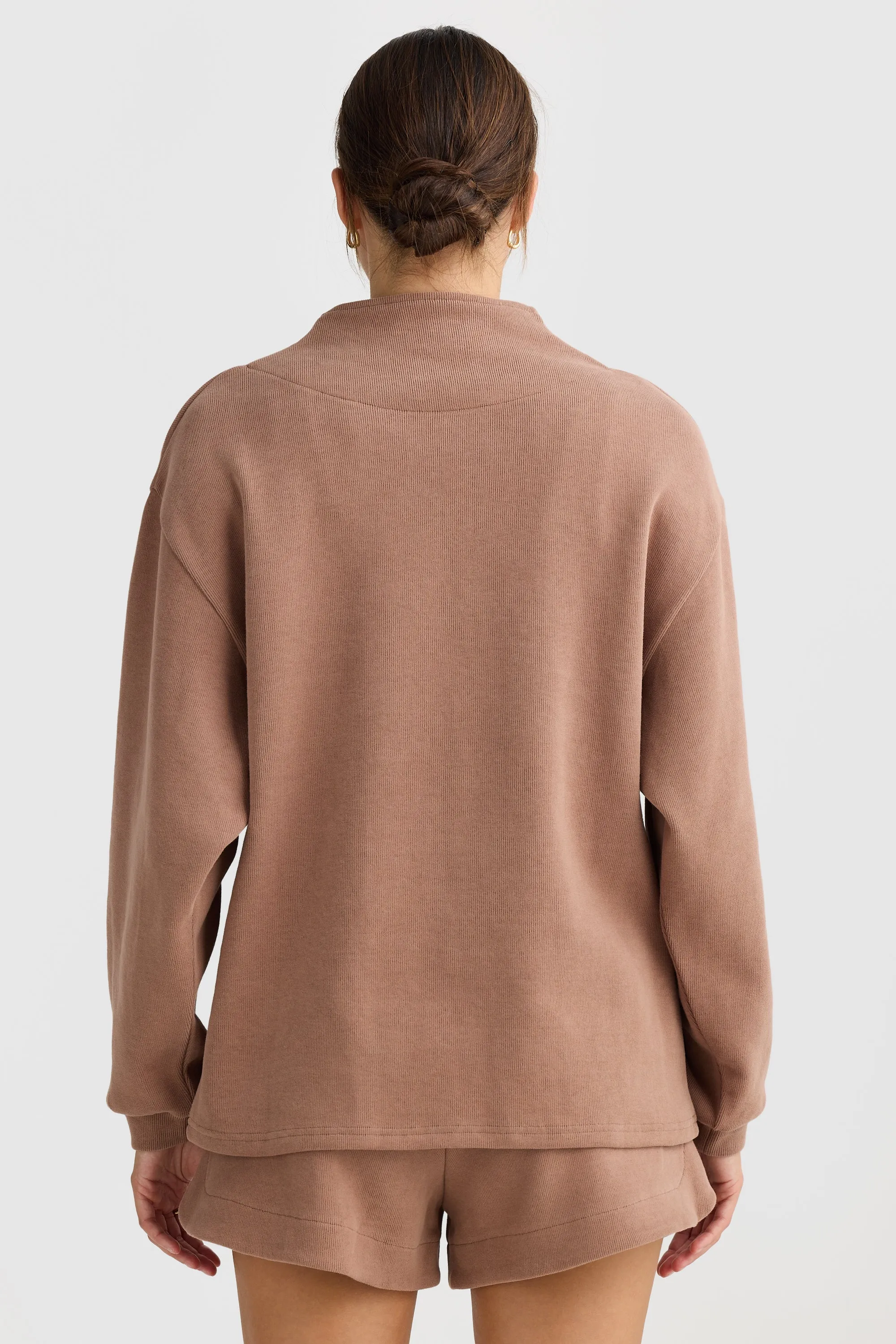 Ava High Neck Ribbed Jumper Walnut