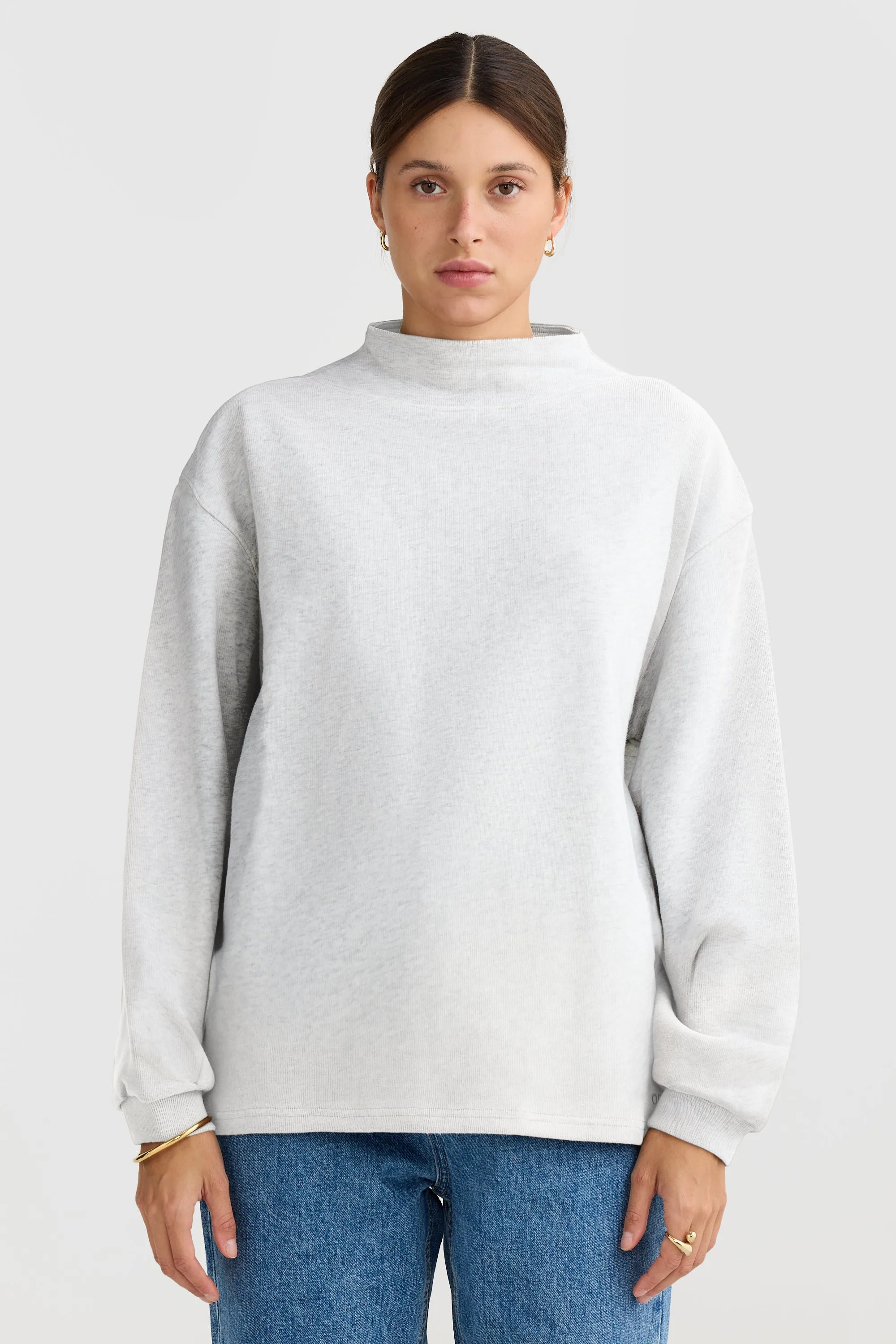 Ava High Neck Ribbed Jumper White Marle