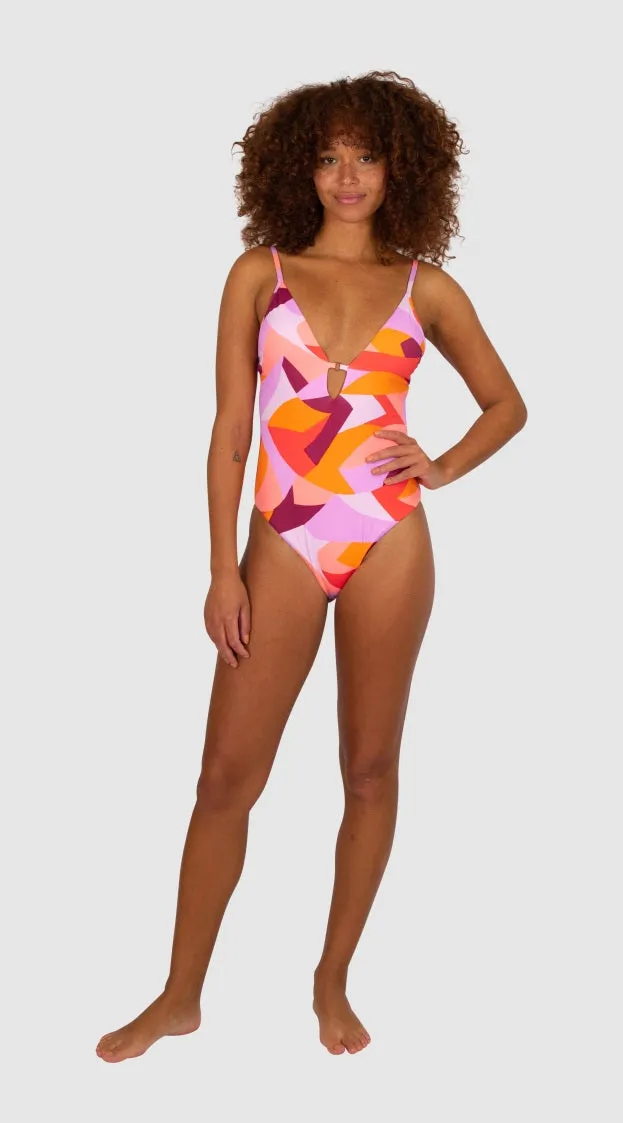 Baku Plunge Lace up Back One Piece - Utopia