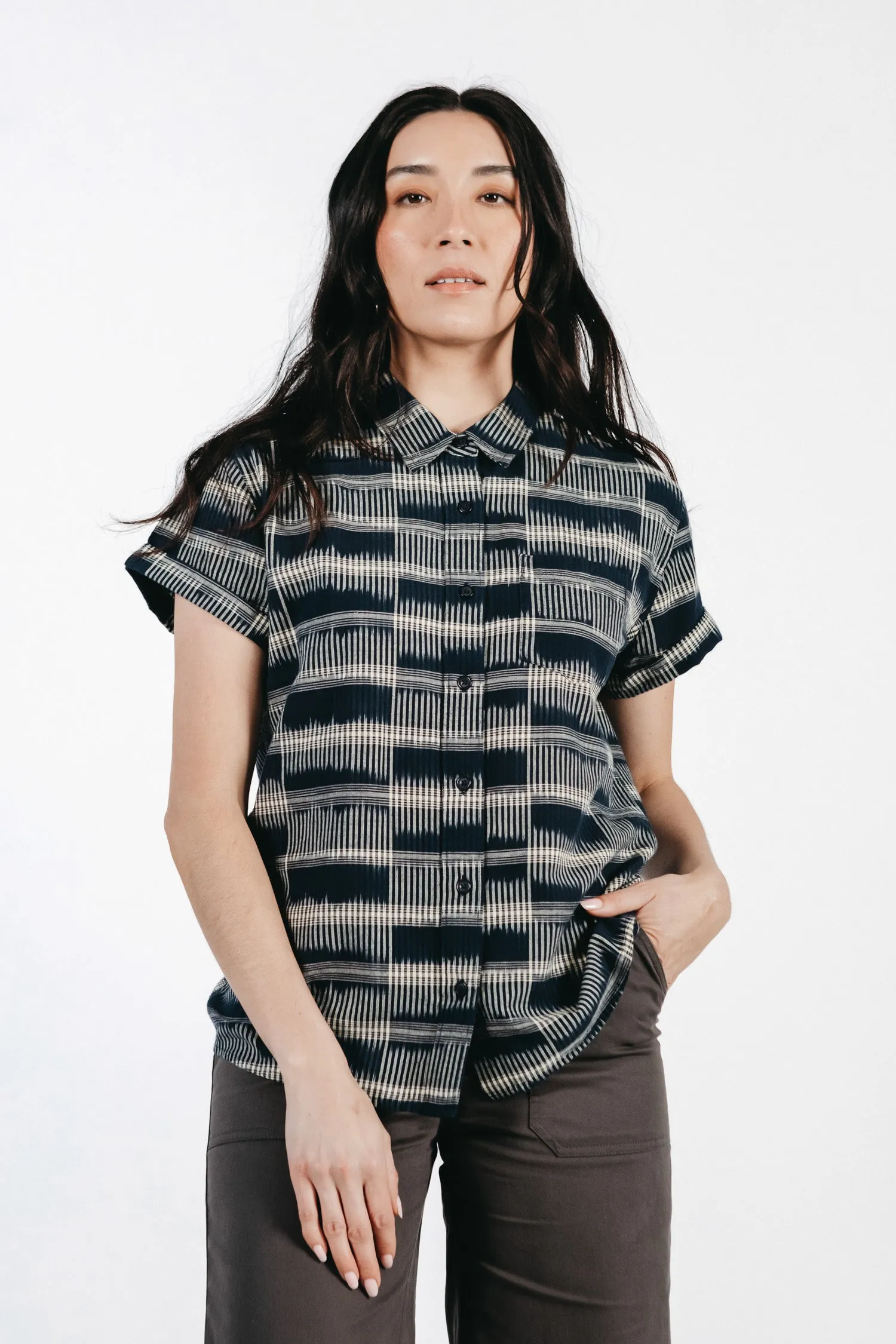 Bea Shirt in Vintage Ikat Plaid Pattern