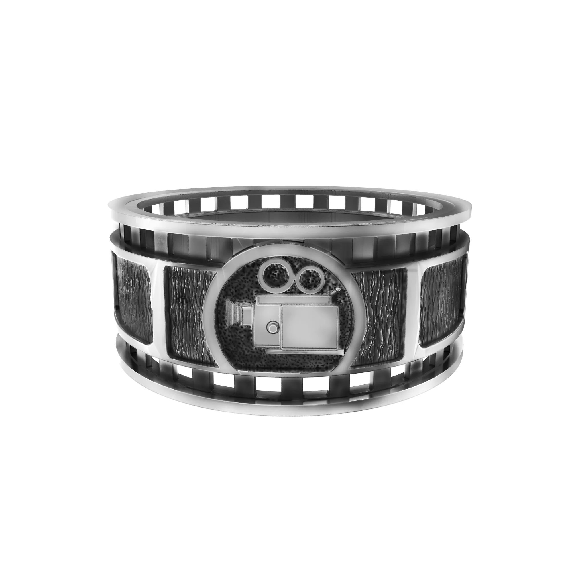 Bethtastic Film Frame and Old Movie Camera, Sterling Silver Band Ring