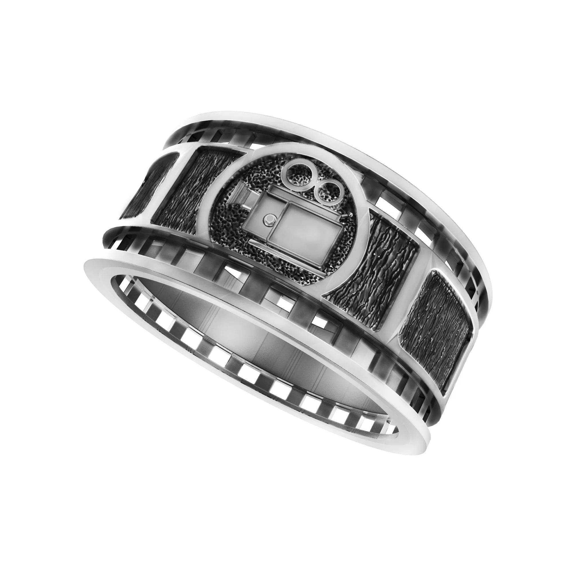 Bethtastic Film Frame and Old Movie Camera, Sterling Silver Band Ring