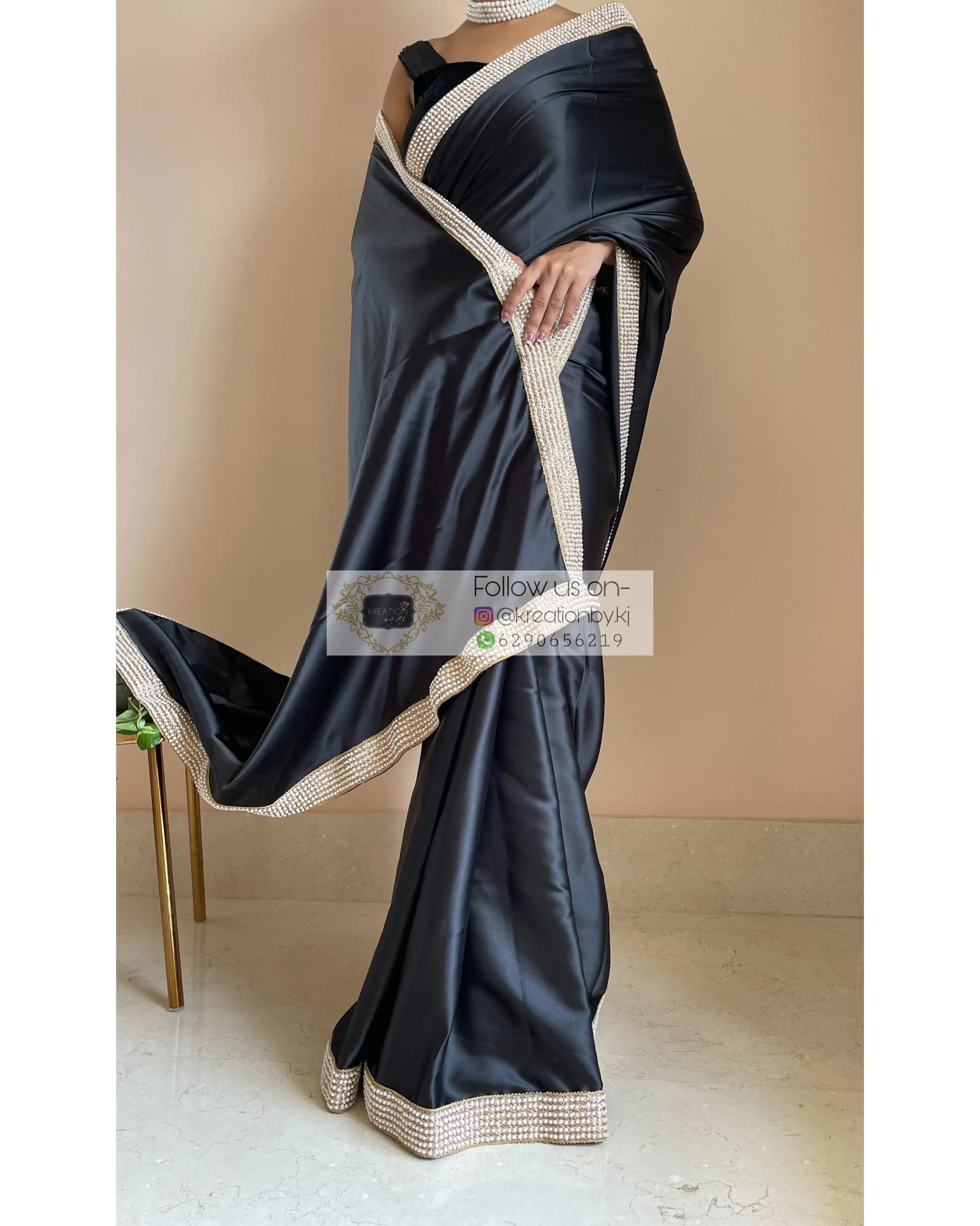 Black Mother Of Pearl Saree