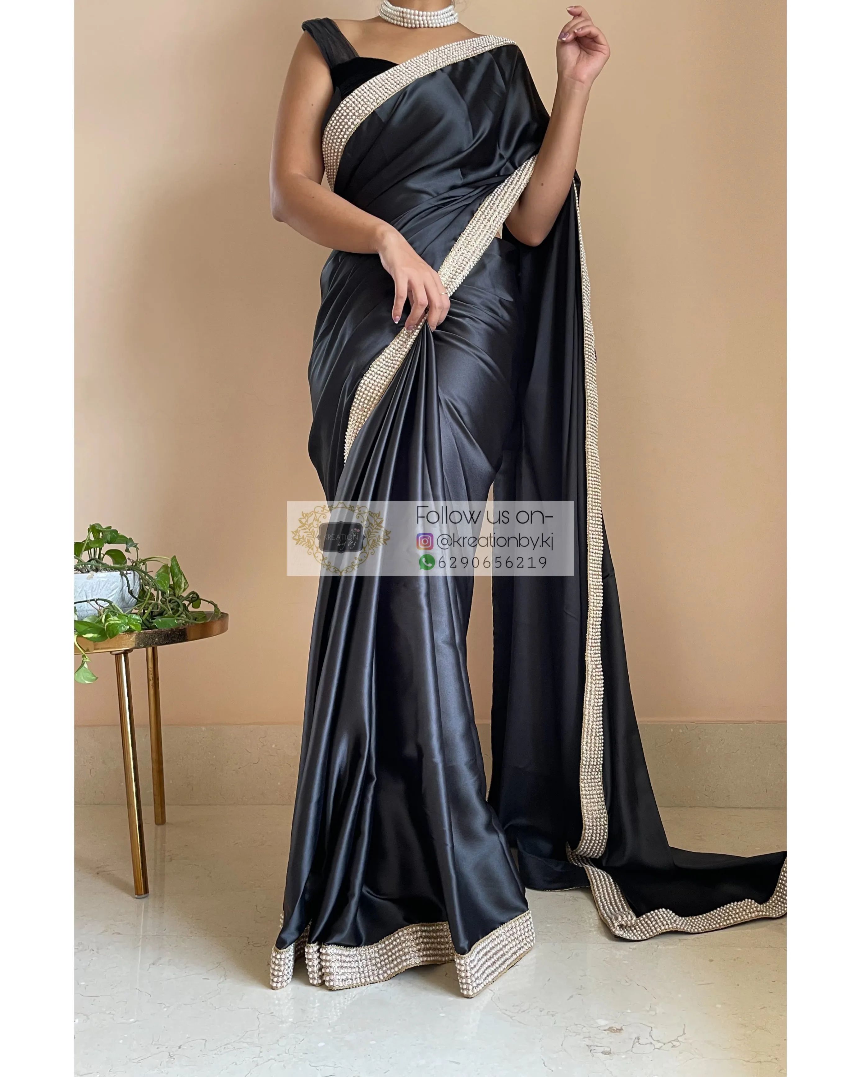 Black Mother Of Pearl Saree