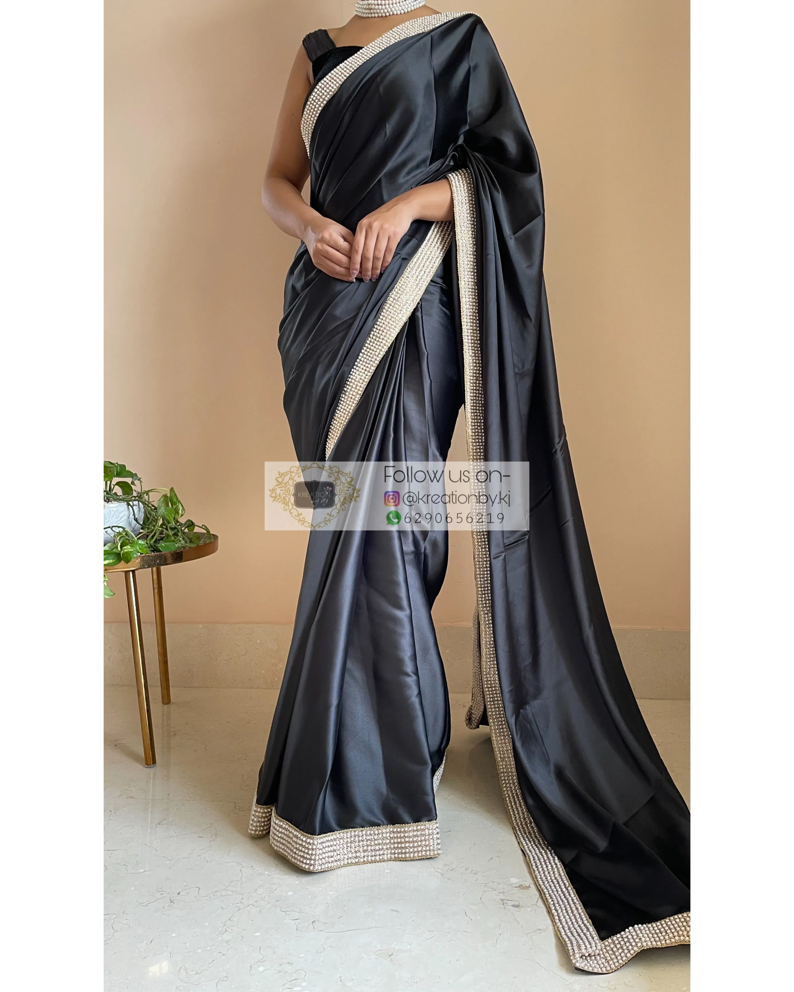 Black Mother Of Pearl Saree