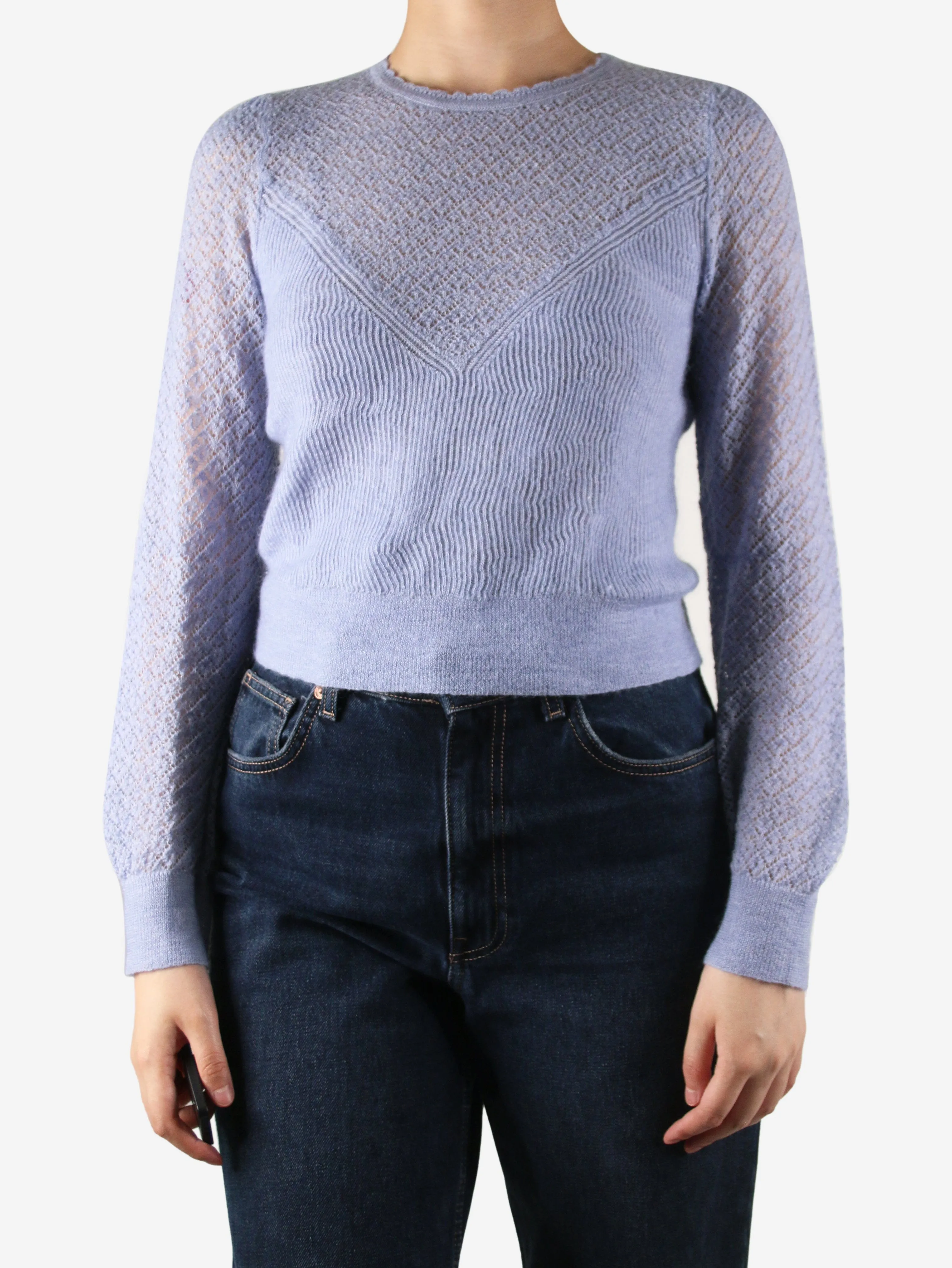 Blue crewneck patterned jumper - size S