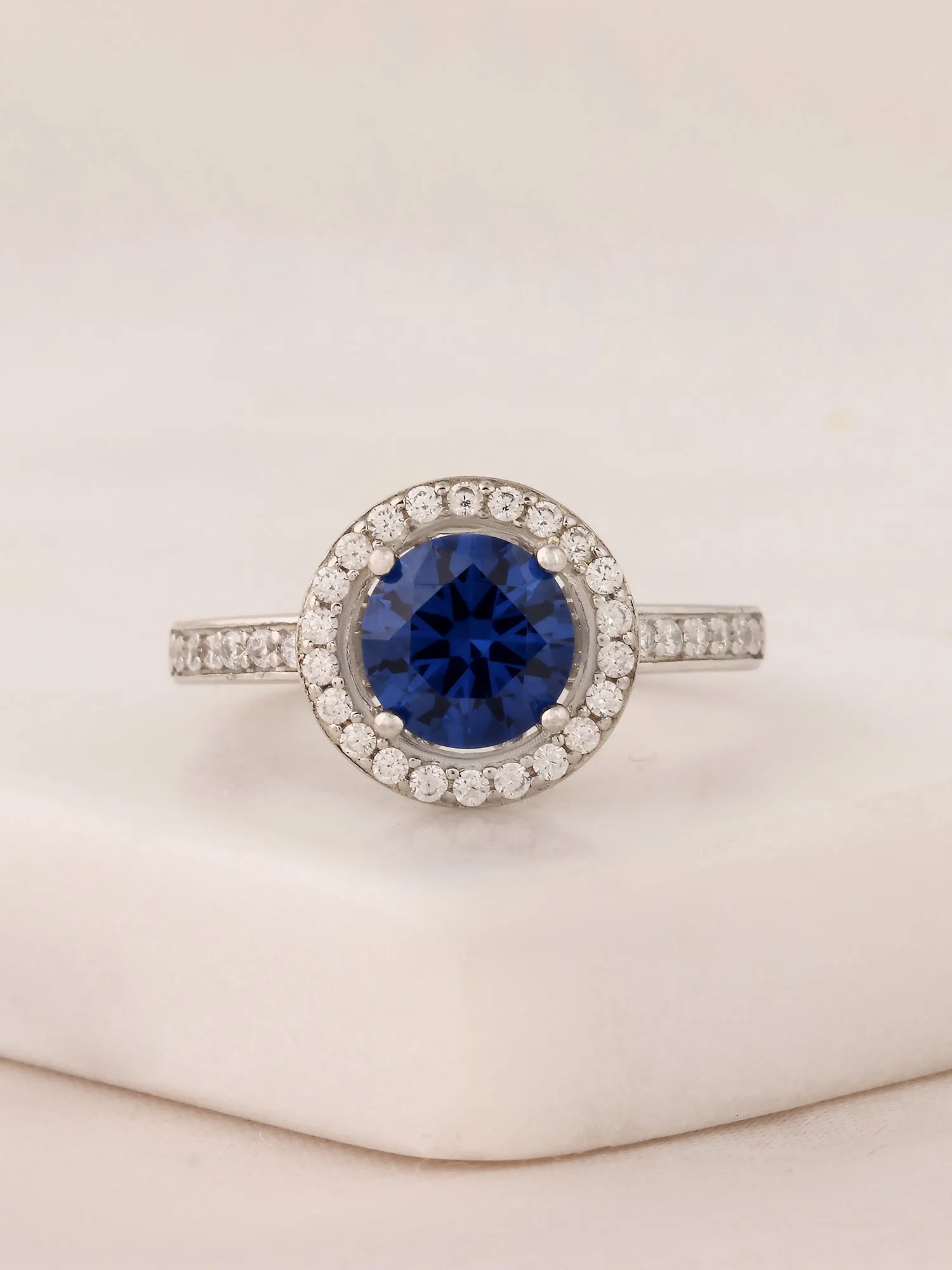 Blue Sapphire 925 Silver Ring In Bouquet Design