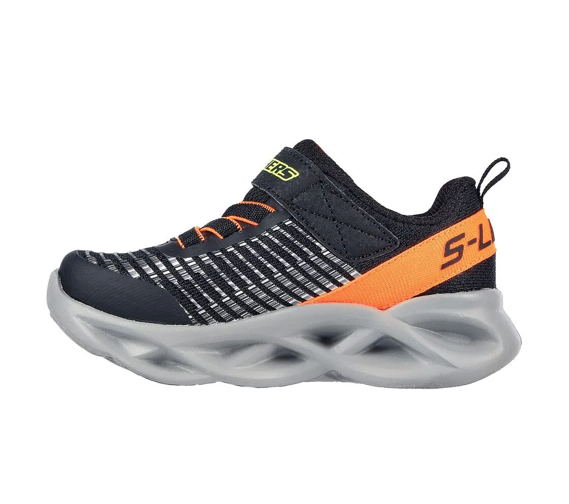 Boy Infants Skechers Trainers Black/Orange Strap Light Up Twisty Brights 401650N/BKOR