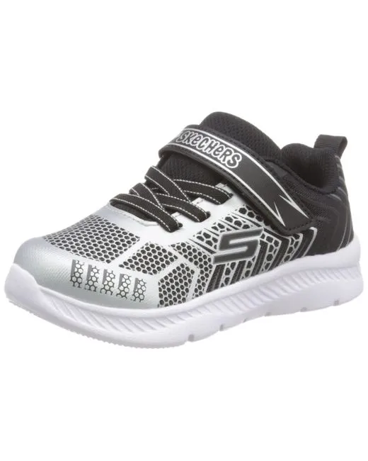 Boys Skechers Trainers Strap Comfy Flex Black/Silver 407218N BKSL