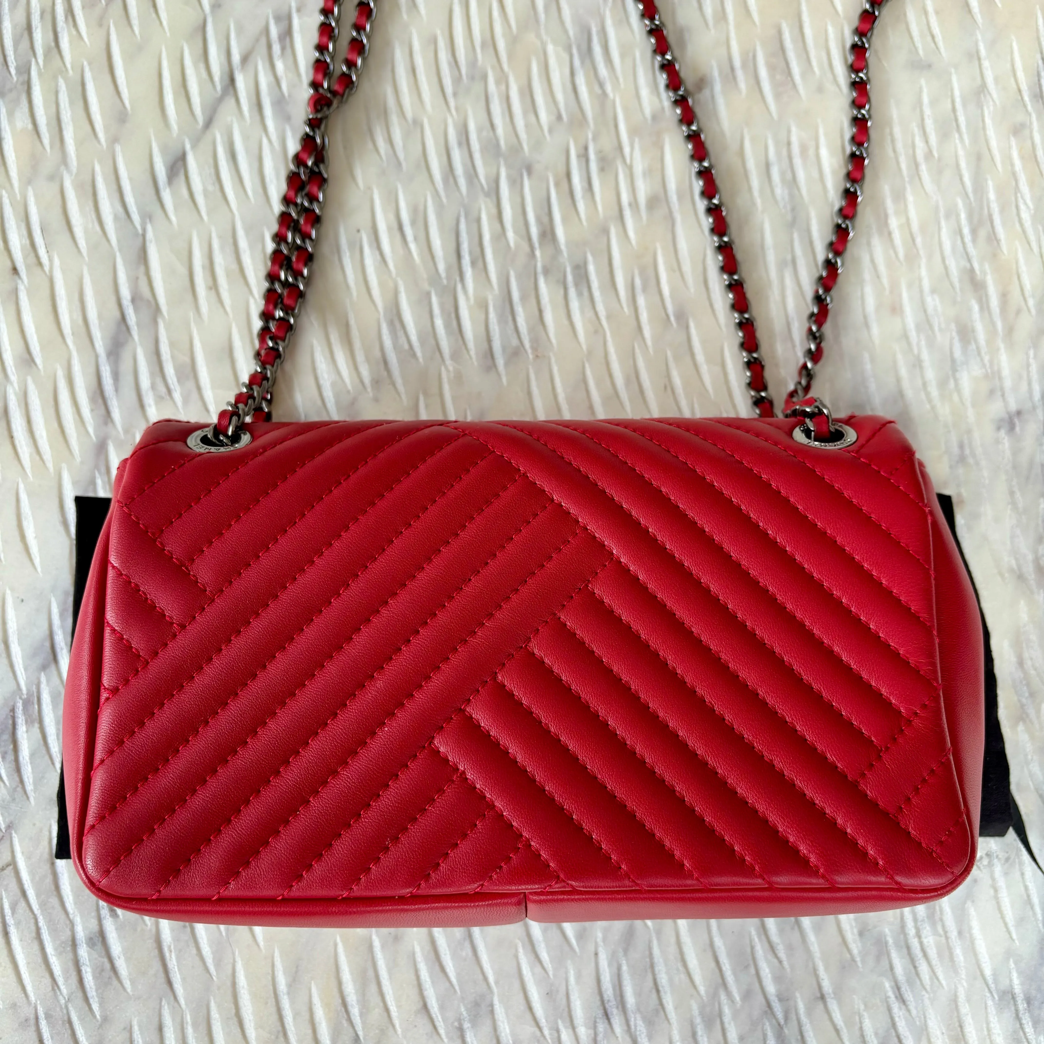 Chanel Chevron Red Lambskin Flap Bag