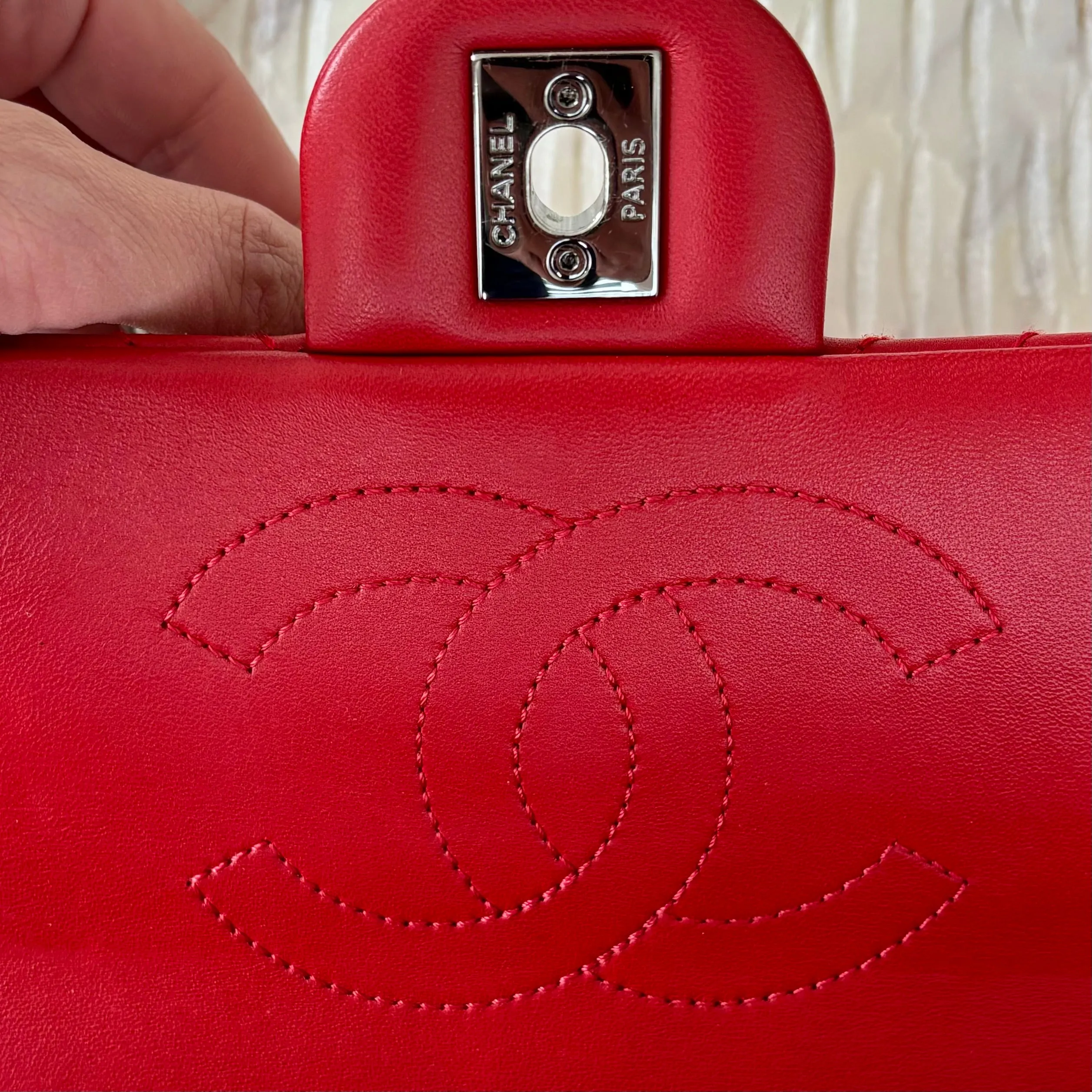 Chanel Chevron Red Lambskin Flap Bag