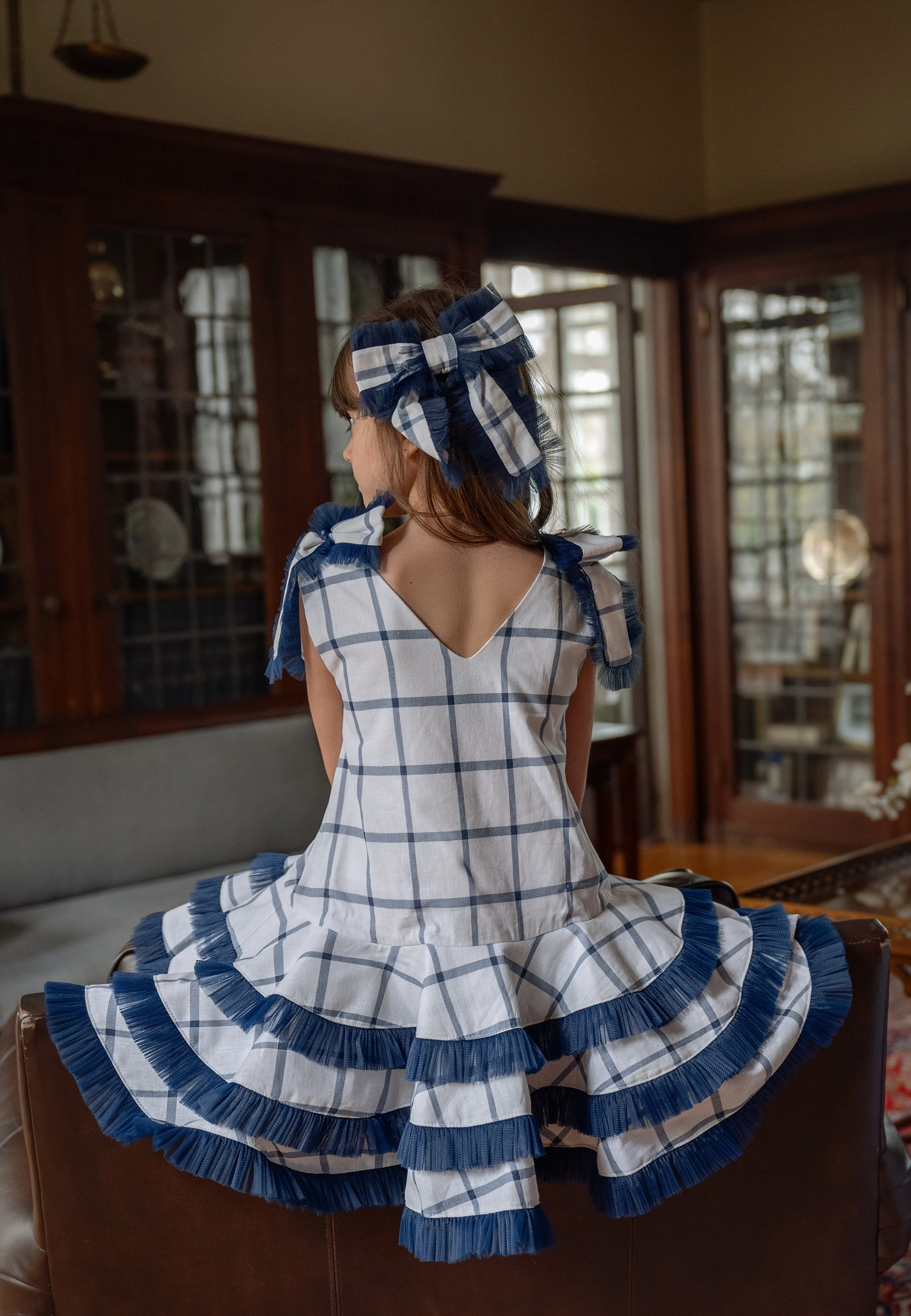 Checkered Linen Tulle Dress