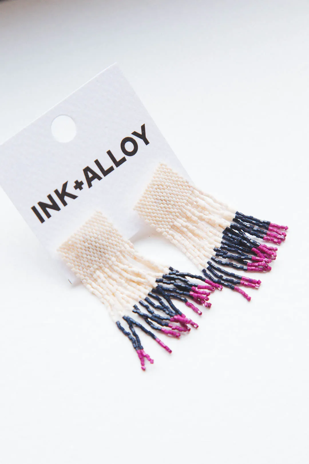 Colorblock Luxe Short Fringe Earring, Ivory/Navy/Magenta | Ink   Alloy