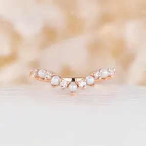 Curved Moissanite&Pearl Matching Band Rose Gold Ring