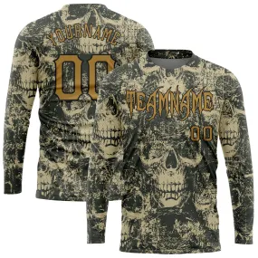 Custom 3D Pattern Halloween Skulls Long Sleeve Performance T-Shirt