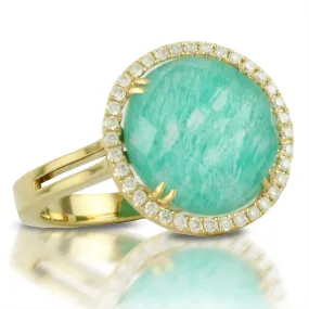 Doves White Topaz Amazonite Round Doublet Diamond Halo Ring