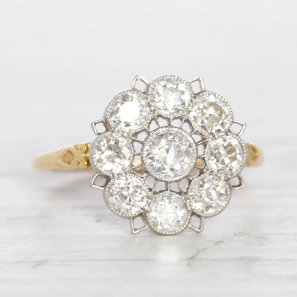 Edwardian 1.50 Carat Old European Cut Diamond Cluster