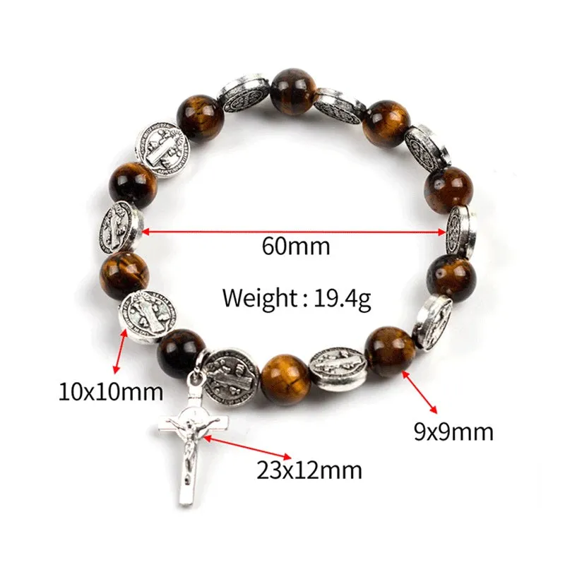 Elasticated Rosary Wood Catholic Saints Religion Bracelet