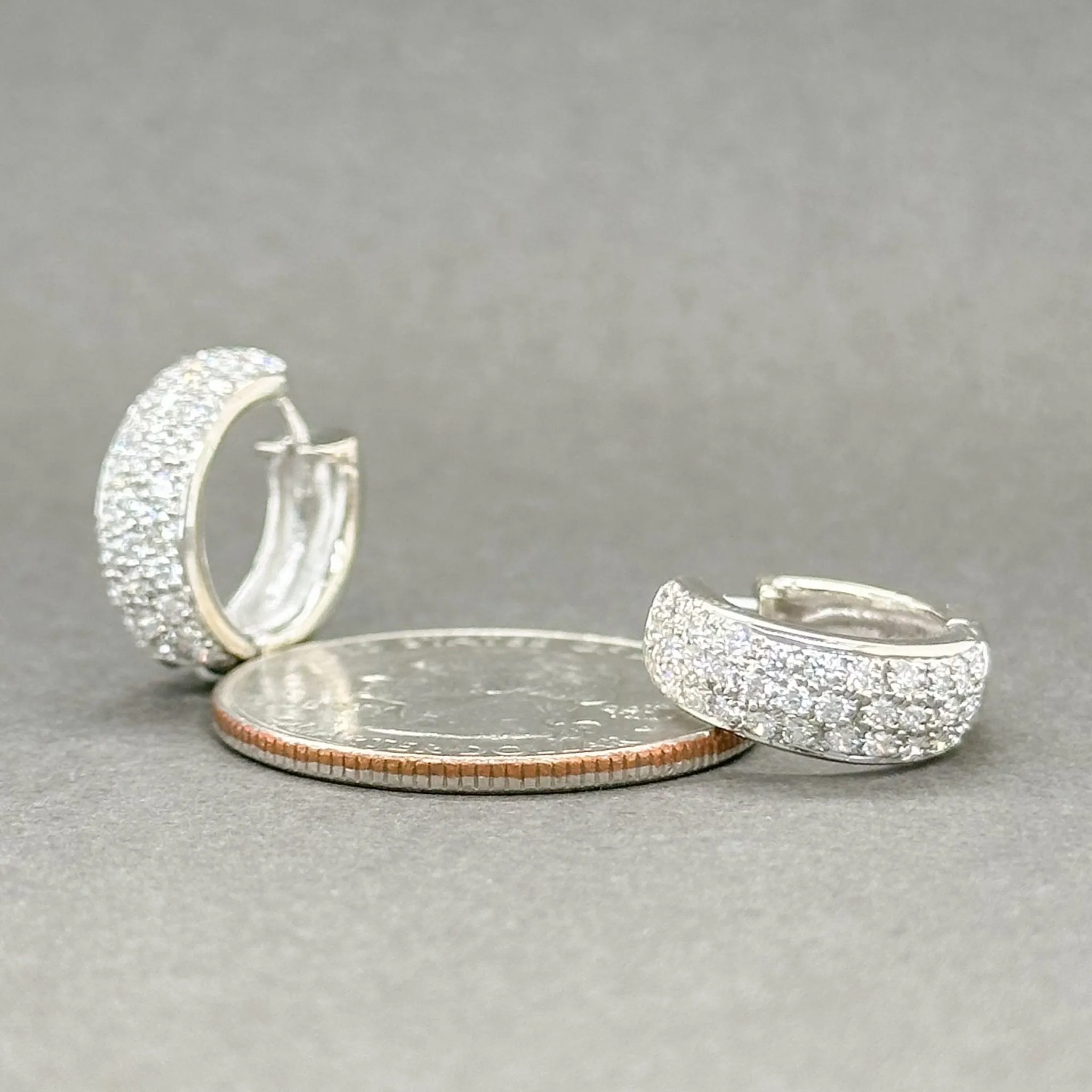 Elegant 14K White Gold Huggie Earrings with 0.66ctw G-H/SI1 Diamonds - Stunning Estate Jewelry