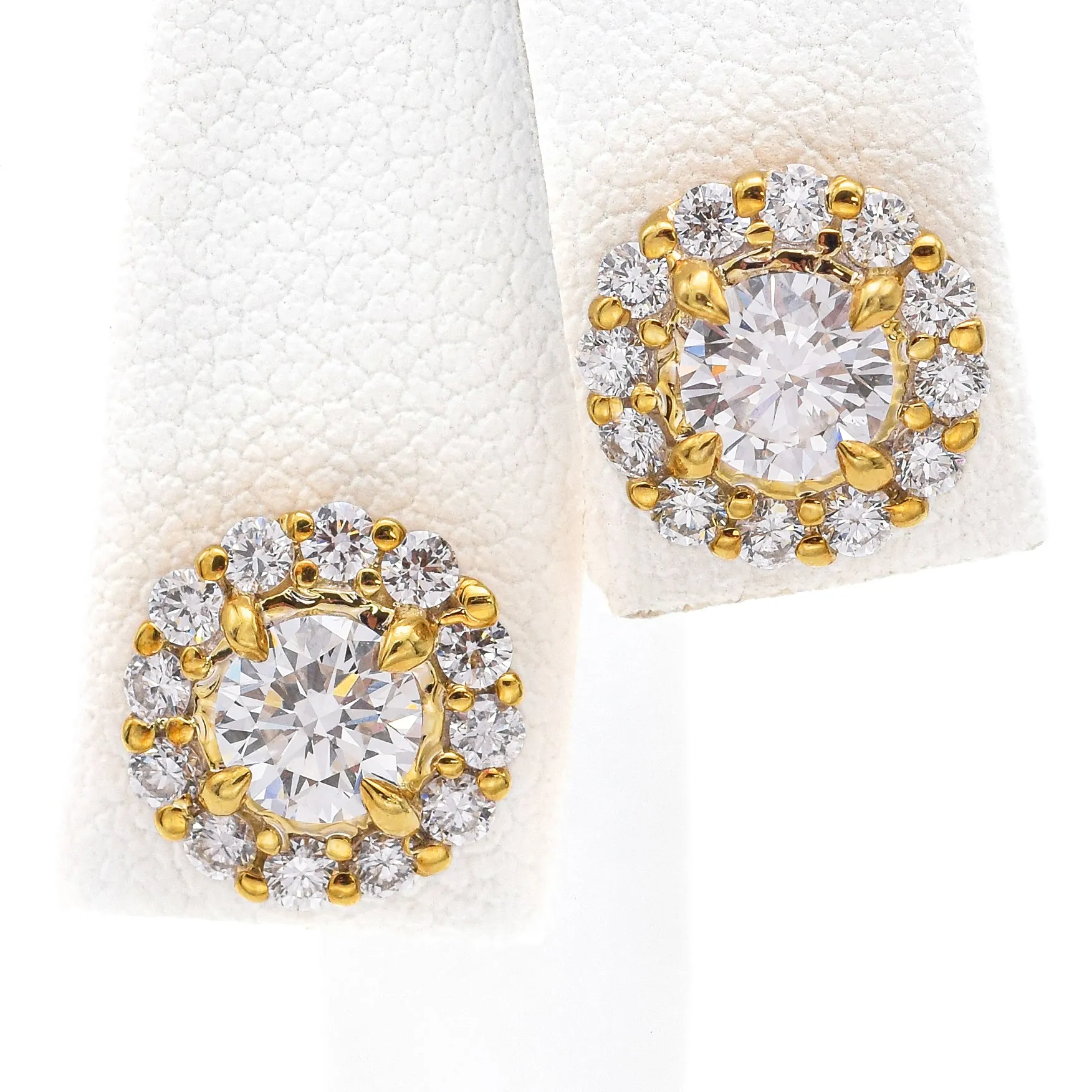 Estate 14K Yellow Gold 1.64 TCW Diamond Round Stud Earrings 9.8 mm G/H