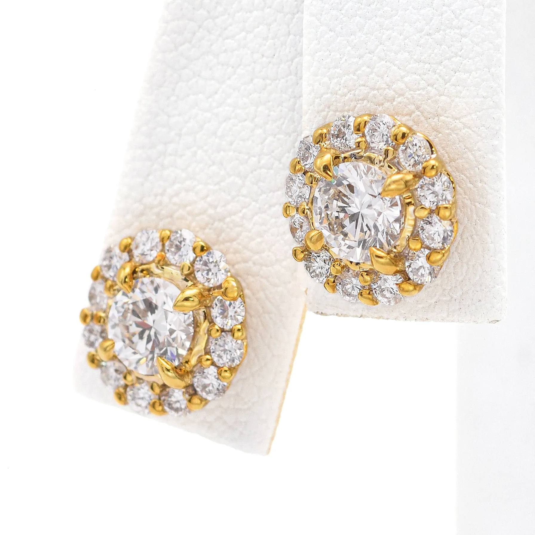 Estate 14K Yellow Gold 1.64 TCW Diamond Round Stud Earrings 9.8 mm G/H