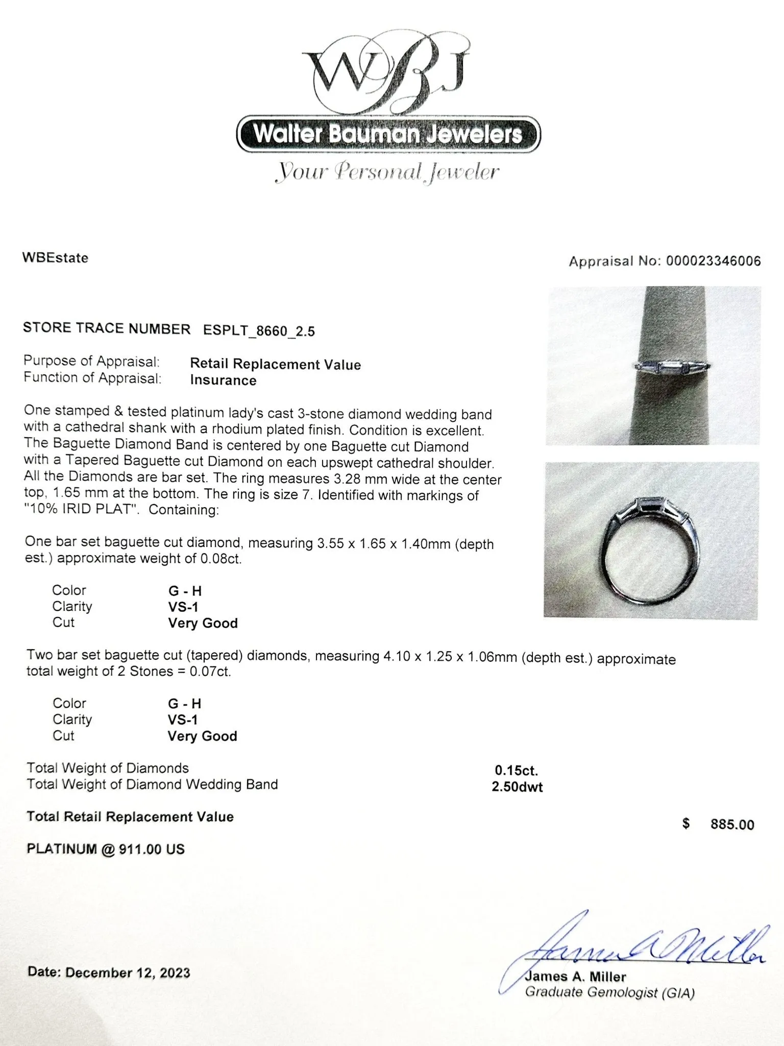 Estate Platinum 0.15ctw G-H/VS1 Diamond Ring