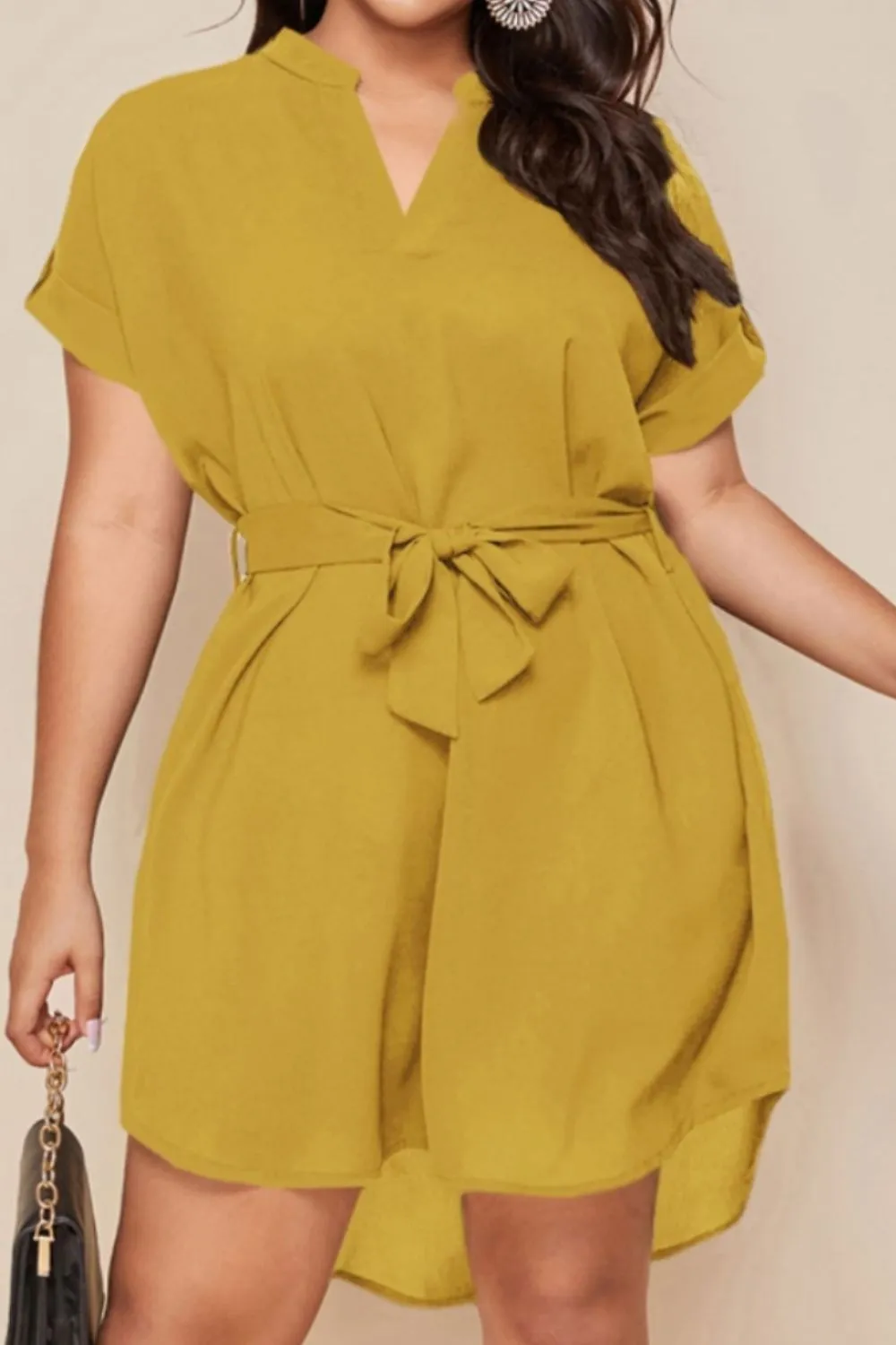 Explore More  Collection - Plus Size Notched Tie Waist Mini Dress