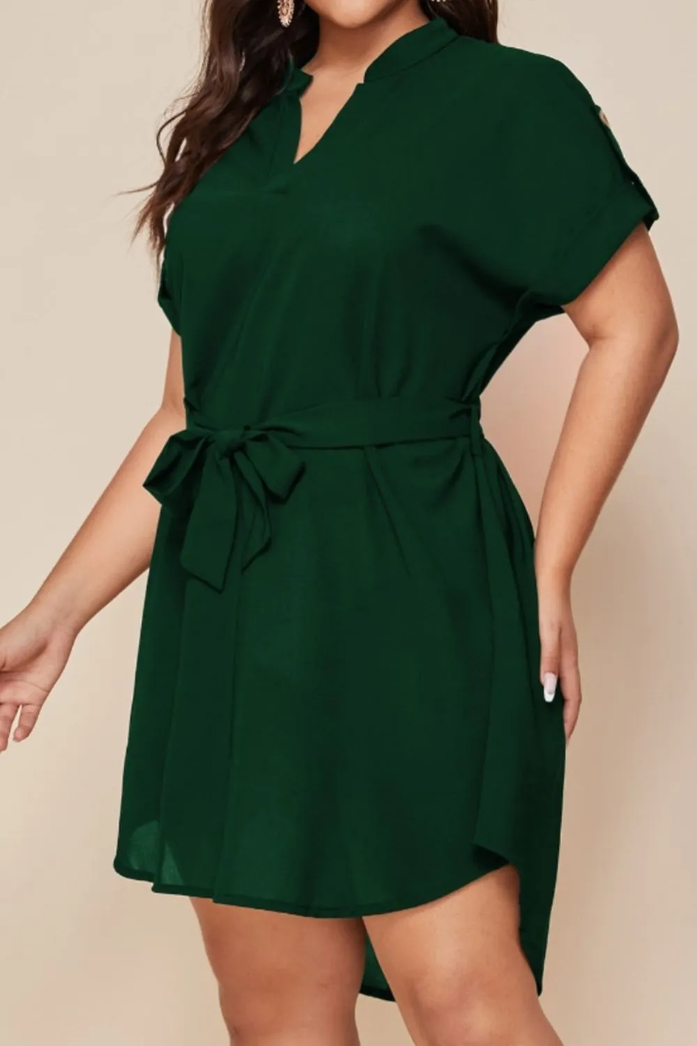 Explore More  Collection - Plus Size Notched Tie Waist Mini Dress