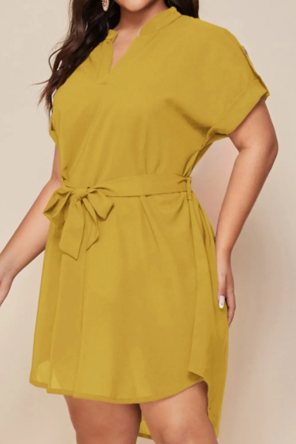 Explore More  Collection - Plus Size Notched Tie Waist Mini Dress