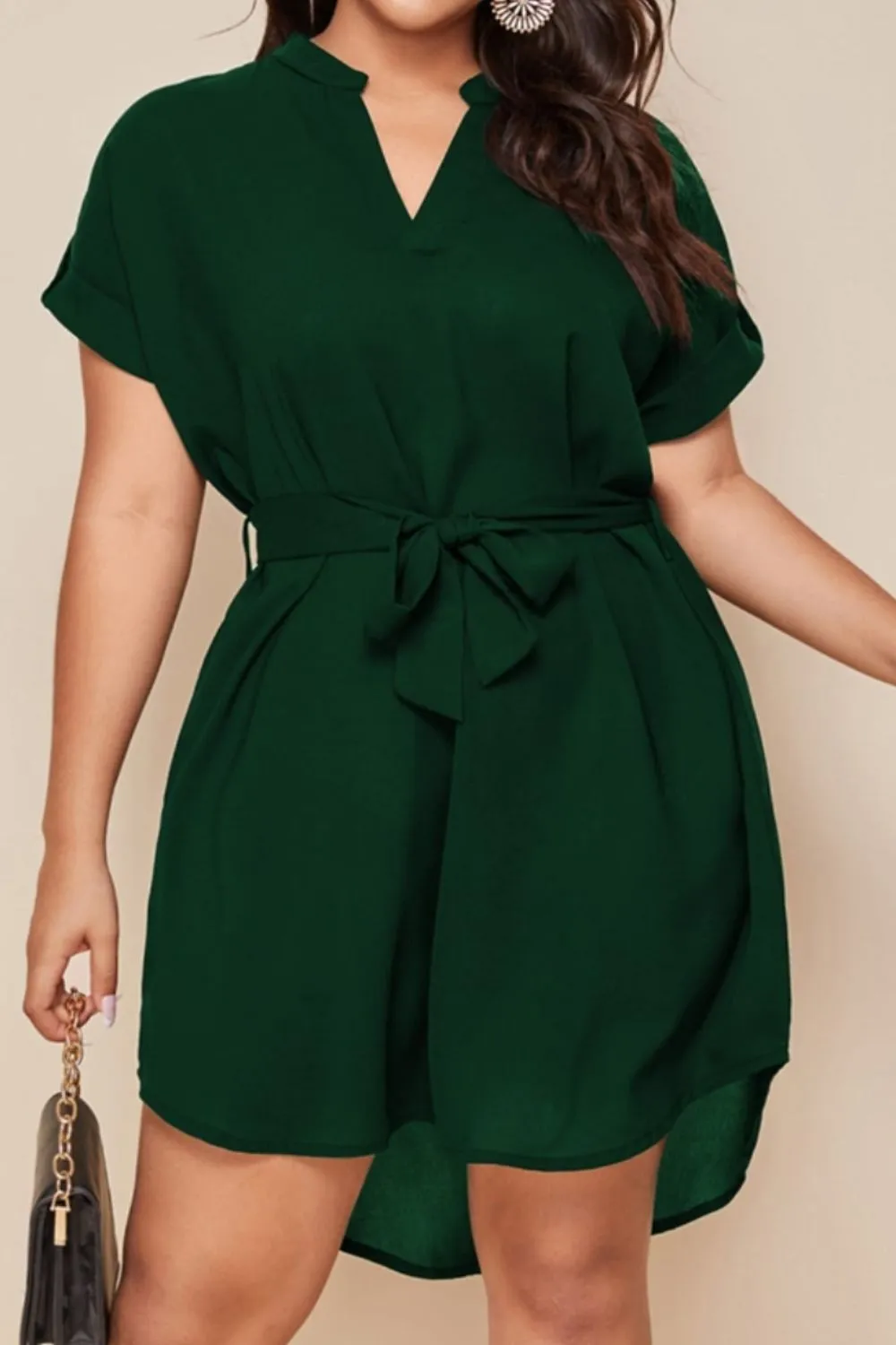 Explore More  Collection - Plus Size Notched Tie Waist Mini Dress