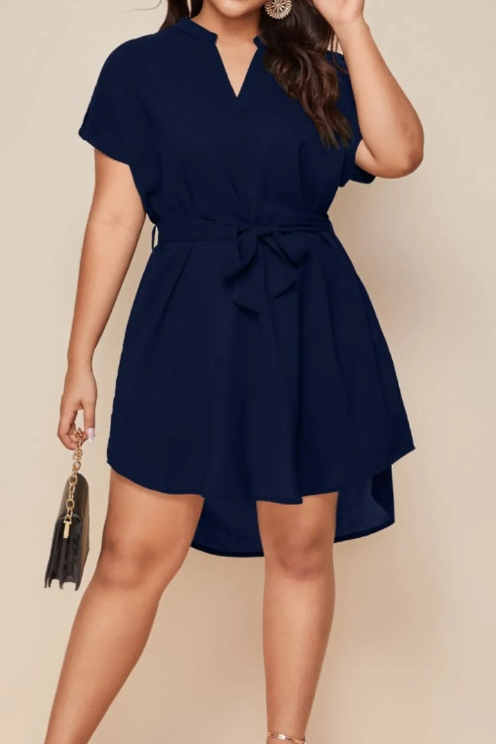 Explore More  Collection - Plus Size Notched Tie Waist Mini Dress