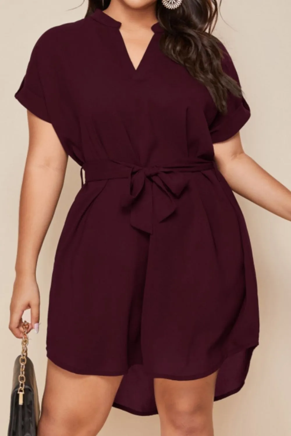 Explore More  Collection - Plus Size Notched Tie Waist Mini Dress