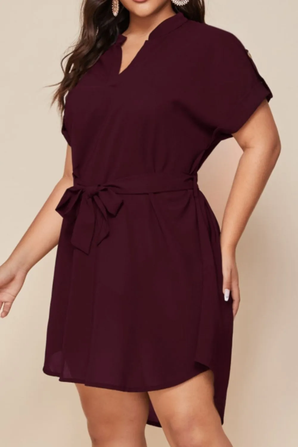 Explore More  Collection - Plus Size Notched Tie Waist Mini Dress