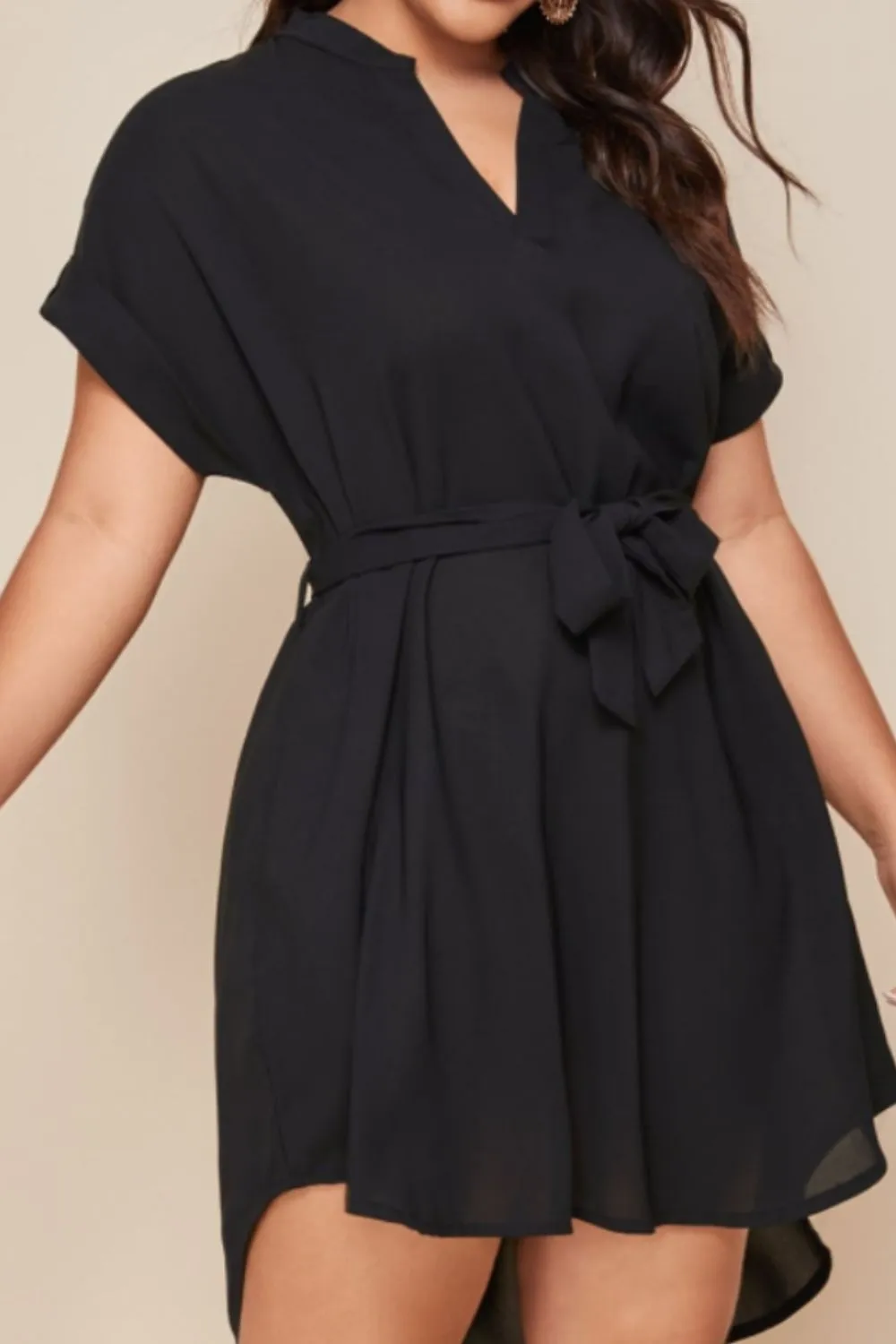 Explore More  Collection - Plus Size Notched Tie Waist Mini Dress