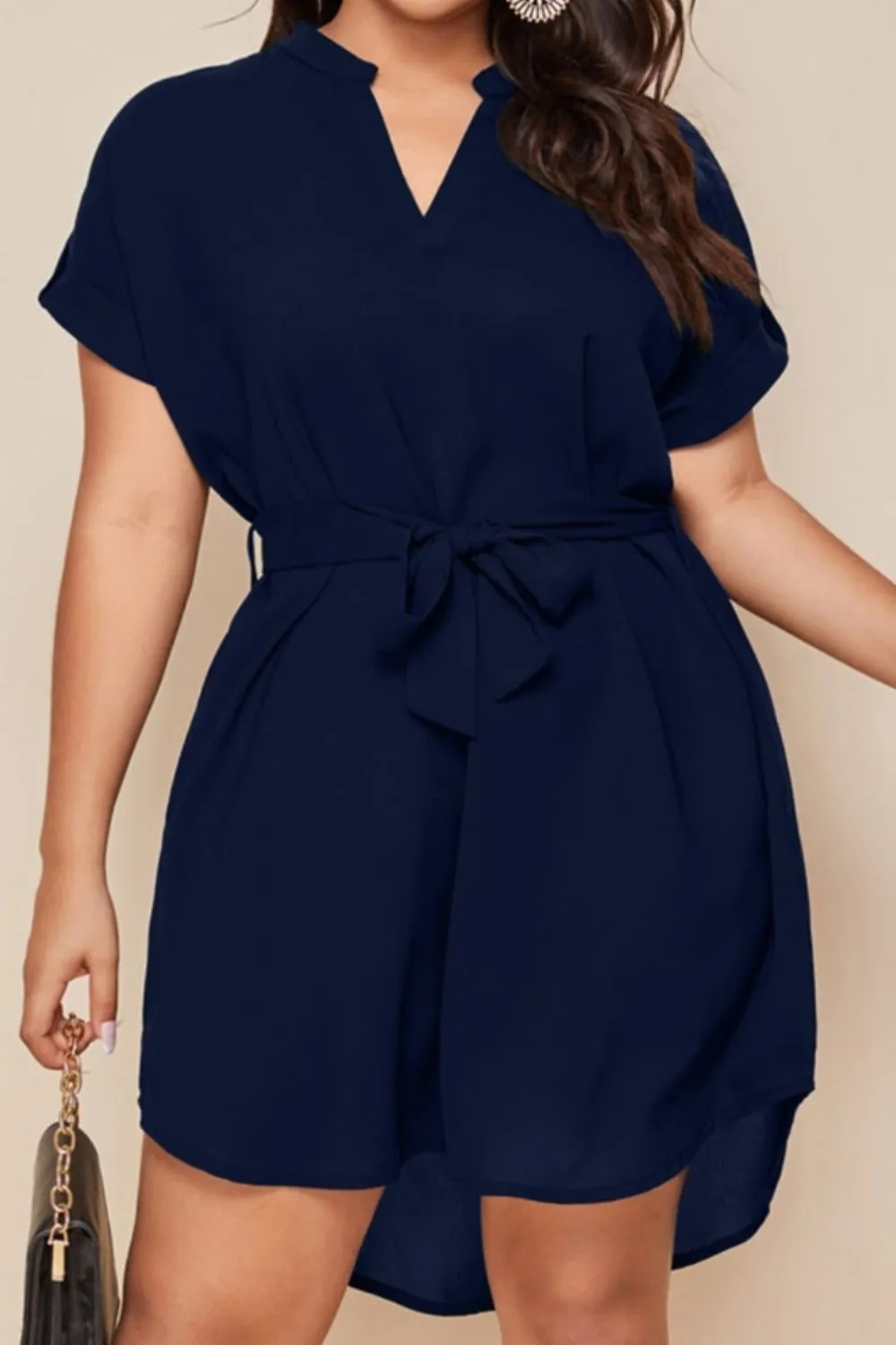 Explore More  Collection - Plus Size Notched Tie Waist Mini Dress