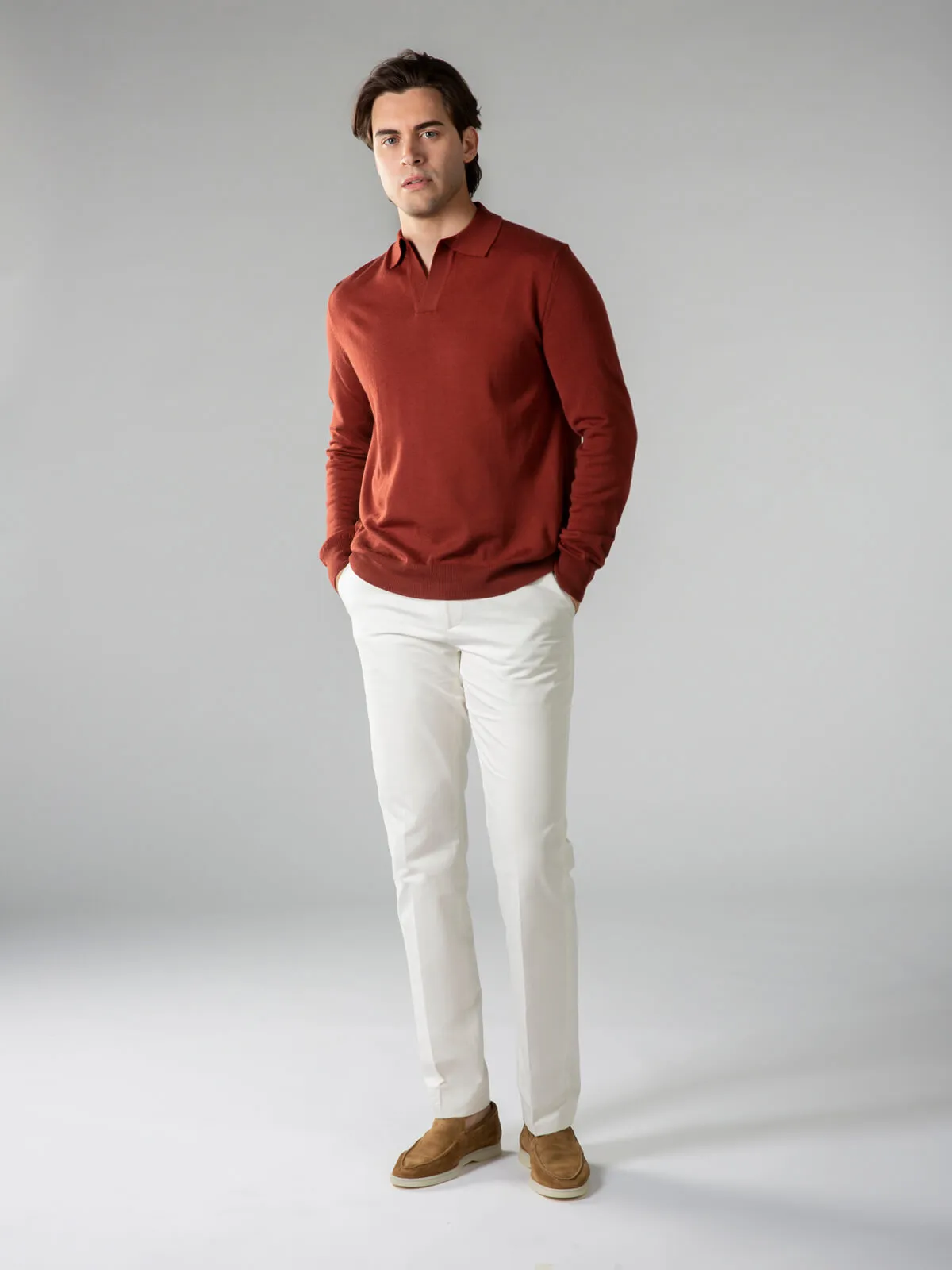 Extrafine Merino Buttonless Polo Maroon