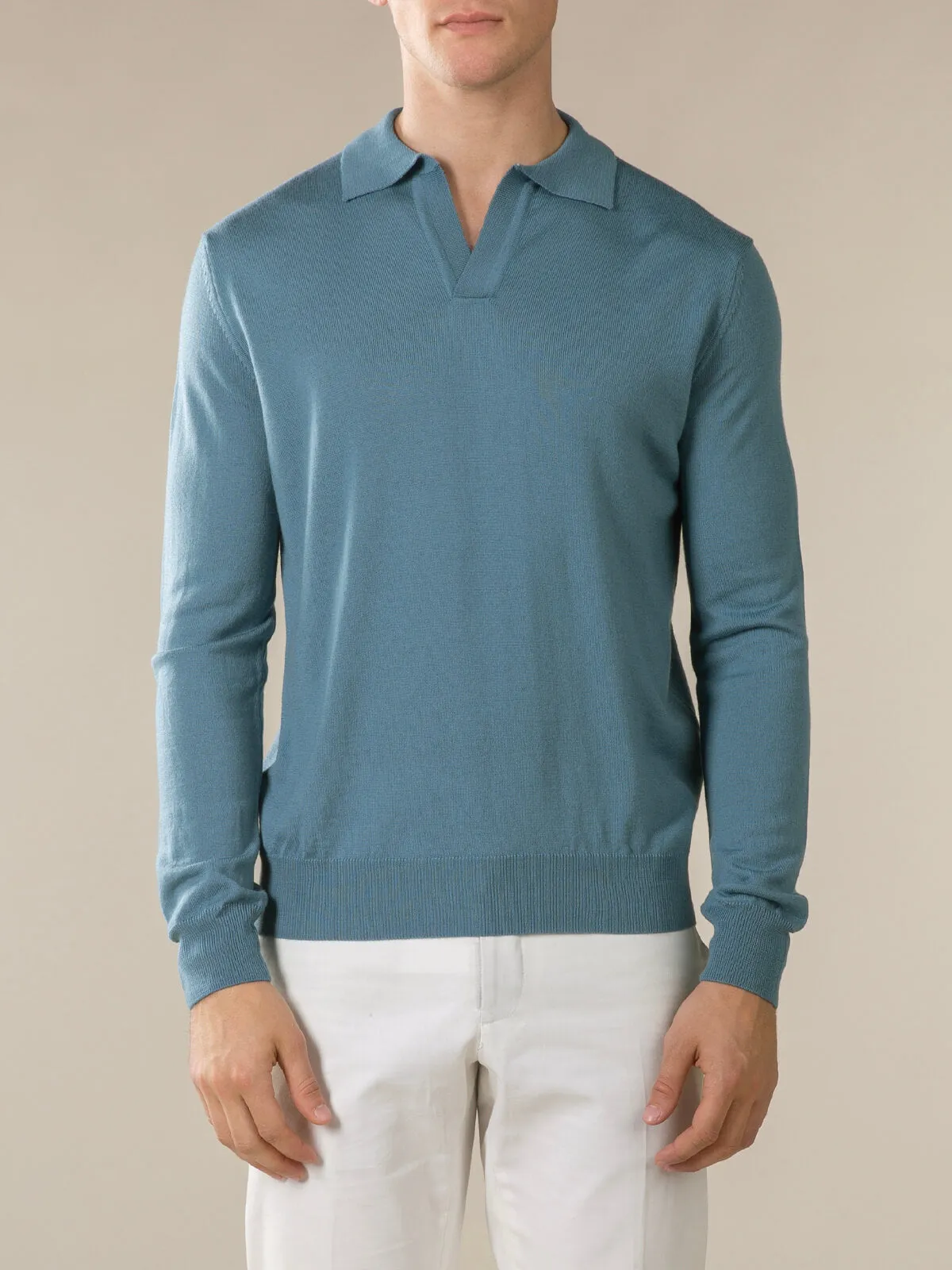 Extrafine Merino Buttonless Polo Sapphire