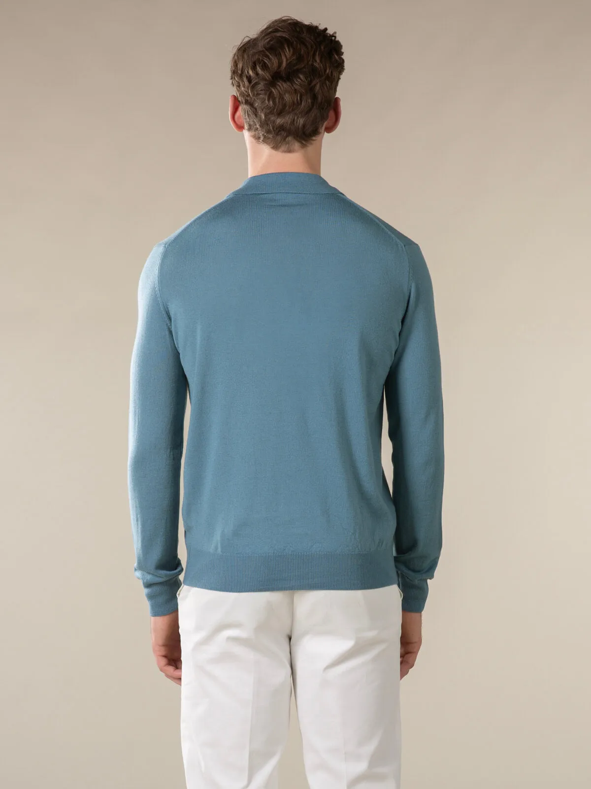 Extrafine Merino Buttonless Polo Sapphire