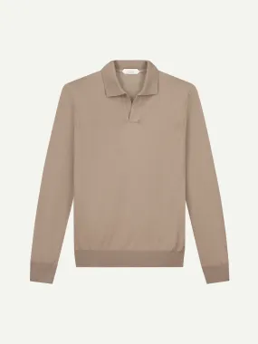 Extrafine Merino Buttonless Polo Taupe