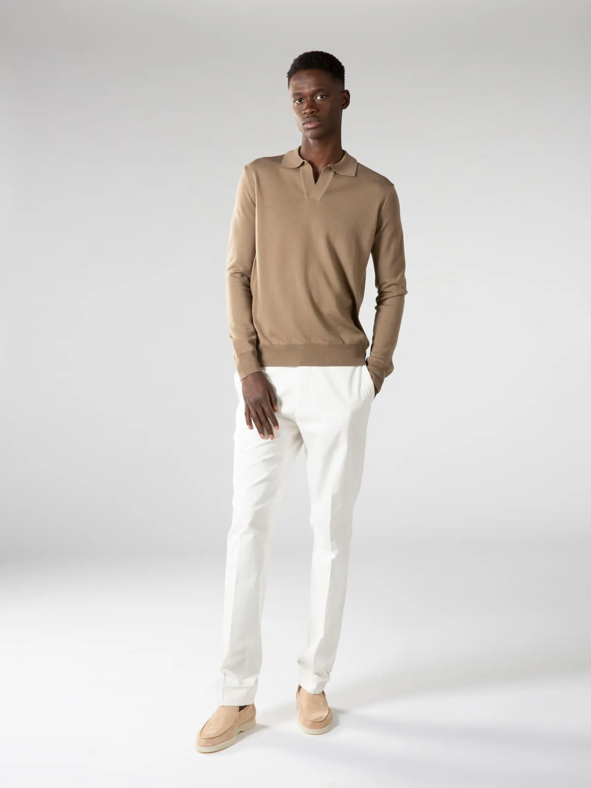 Extrafine Merino Buttonless Polo Taupe