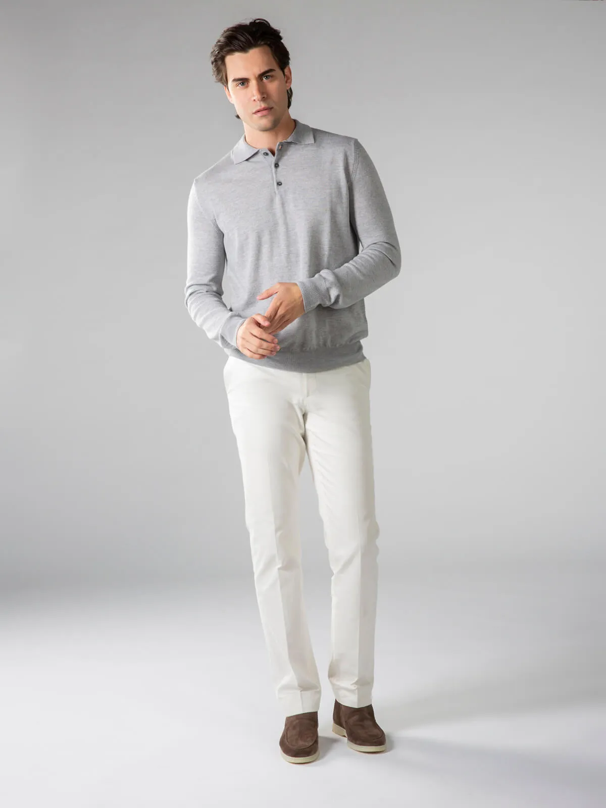 Extrafine Merino Polo Light Grey